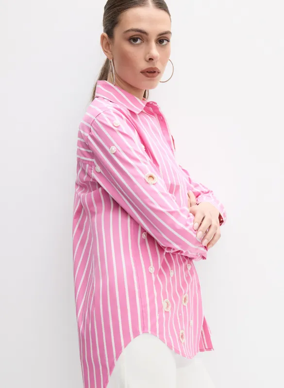 Joseph Ribkoff - Stripe Pearl Applique Blouse made by Melanie Lyne