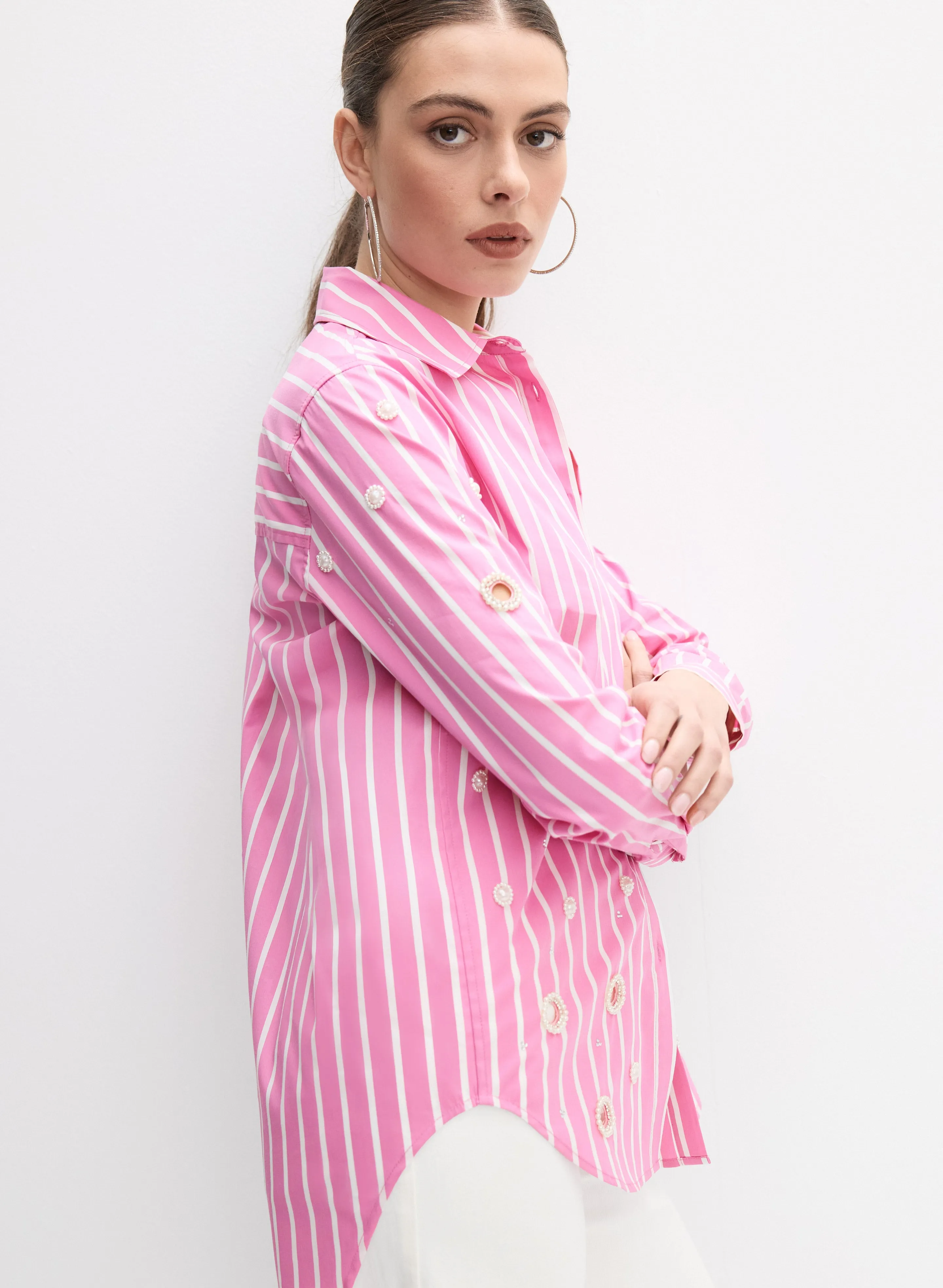 Joseph Ribkoff - Stripe Pearl Applique Blouse sold by Melanie Lyne