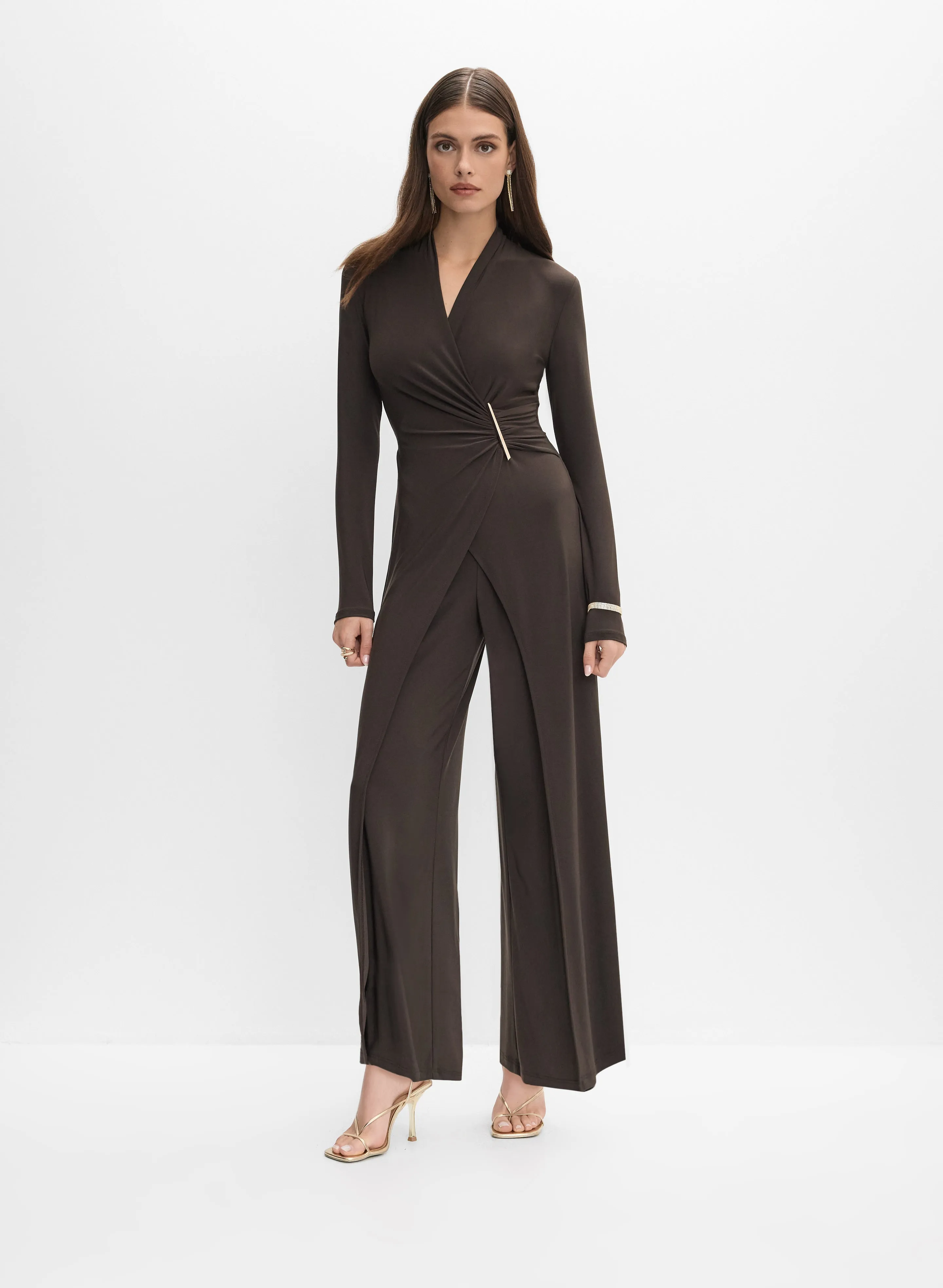Joseph Ribkoff - Brooch Fastened Faux-Wrap Jumpsuit sold by Melanie Lyne