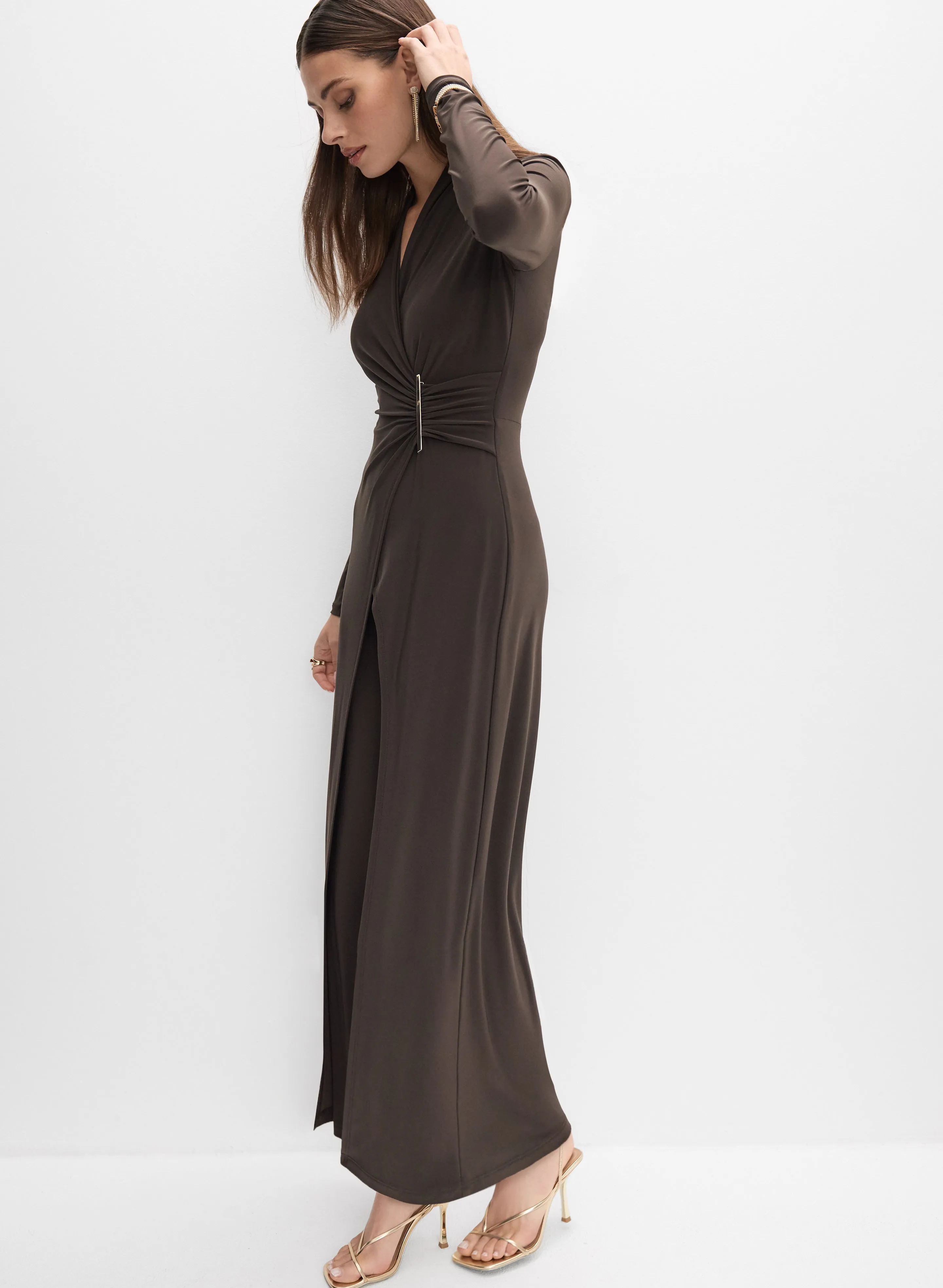 Joseph Ribkoff - Brooch Fastened Faux-Wrap Jumpsuit sold by Melanie Lyne product image thumbnail 3