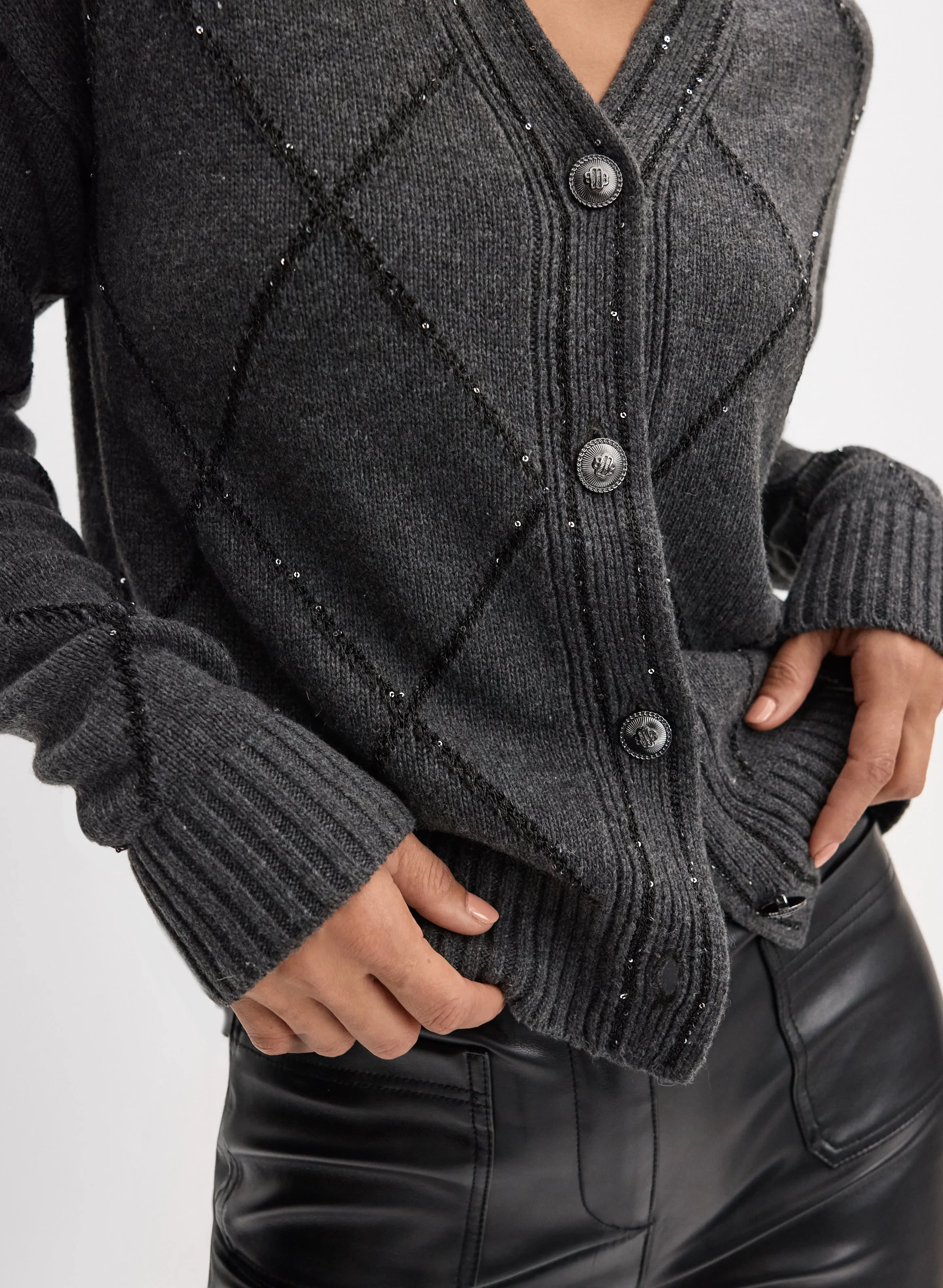 Sequin Embellished Argyle Cardigan sold by Melanie Lyne product image thumbnail 3