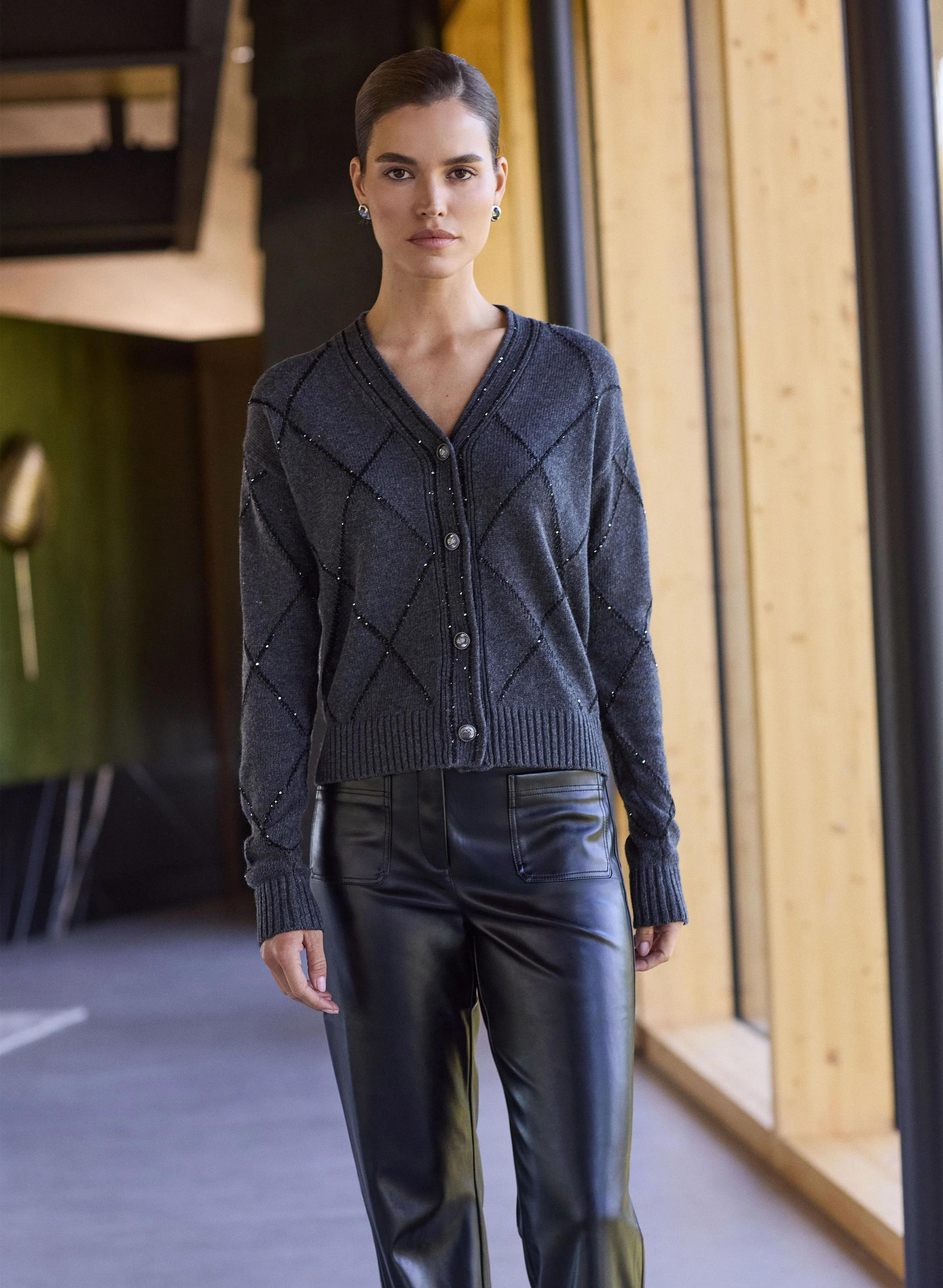 Sequin Embellished Argyle Cardigan sold by Melanie Lyne product image thumbnail 2