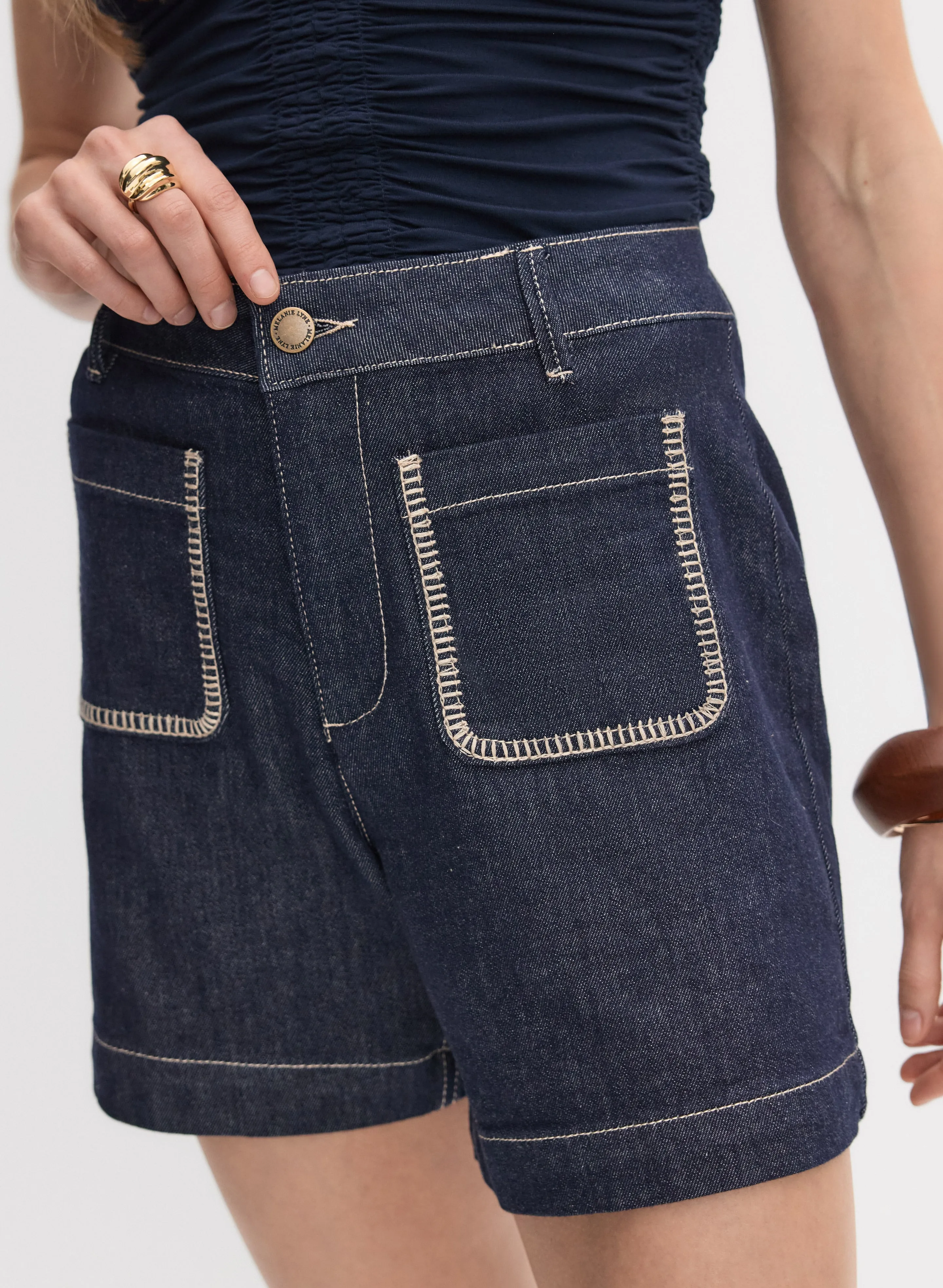 Denim Contrast Stitch Shorts sold by Melanie Lyne product image thumbnail 4