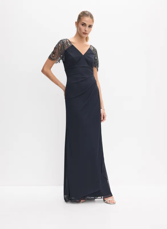 BA Nites - Beaded Flutter Sleeve Dress made by Melanie Lyne