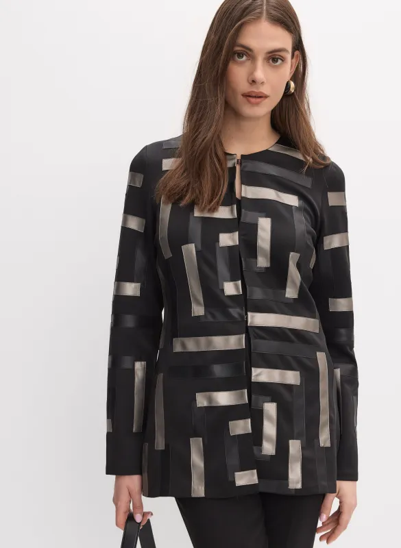 Joseph Ribkoff - Geometric Vegan-Leather Jacket made by Melanie Lyne