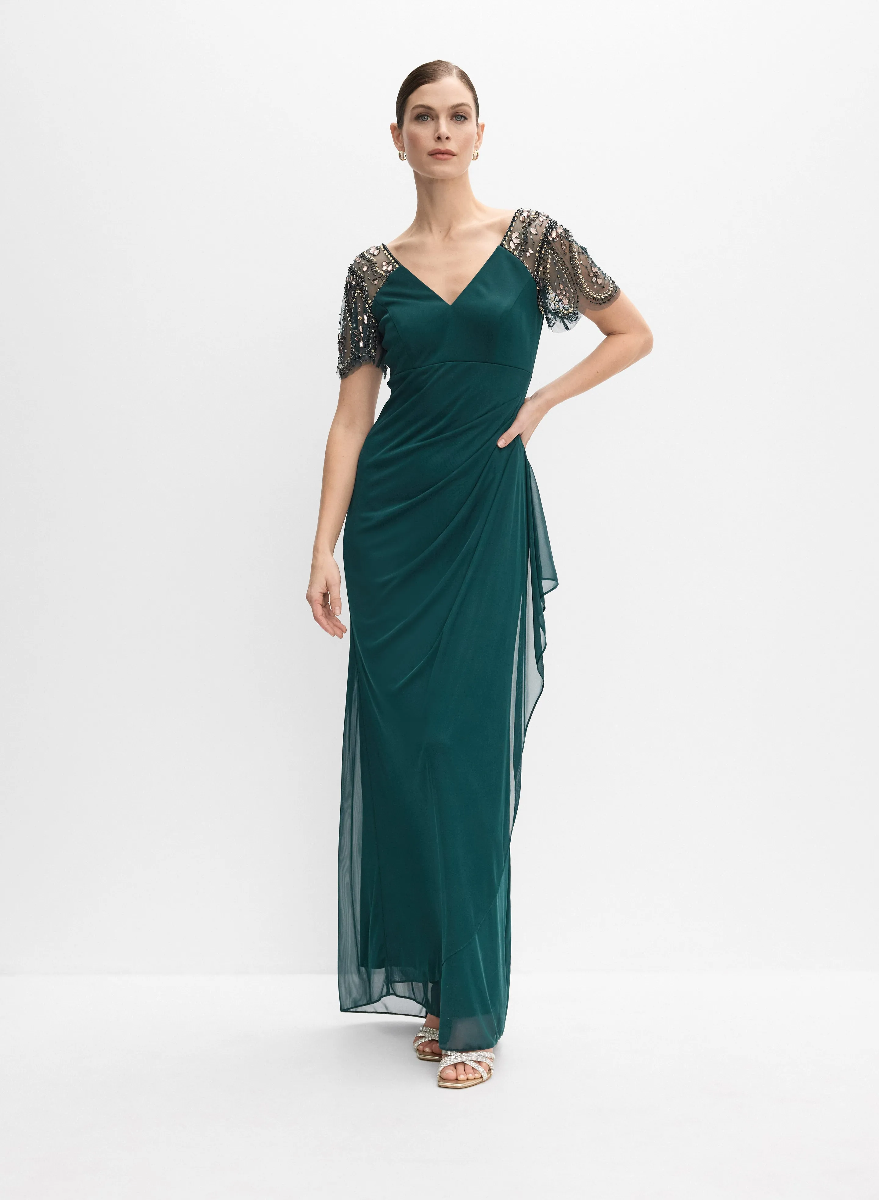 BA Nites - Beaded Flutter Sleeve Dress sold by Melanie Lyne