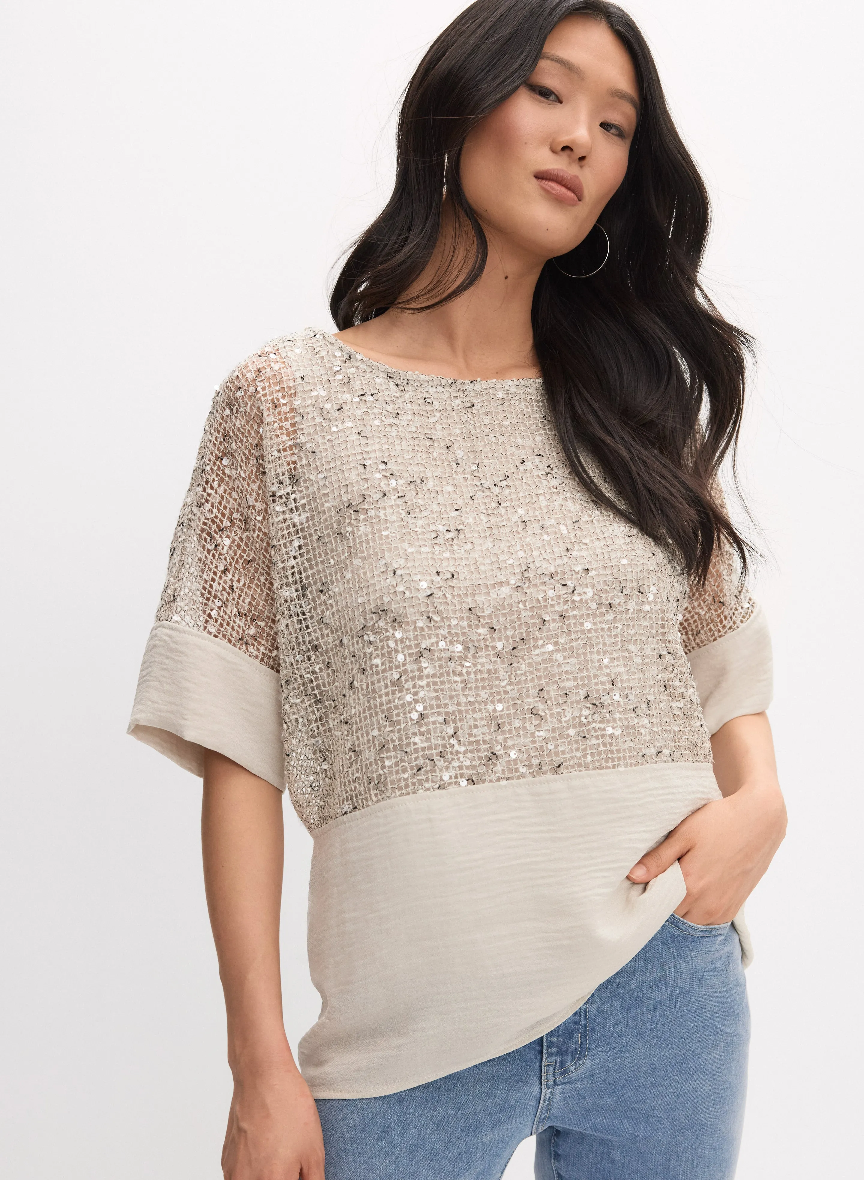 Joseph Ribkoff - Sequined Mesh Blouse sold by Melanie Lyne