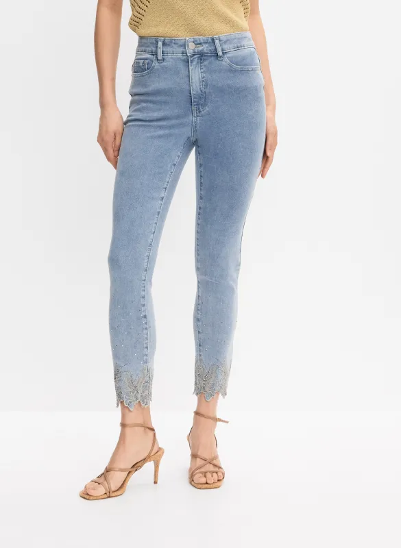 Embellished Slim-Leg Jeans made by Melanie Lyne
