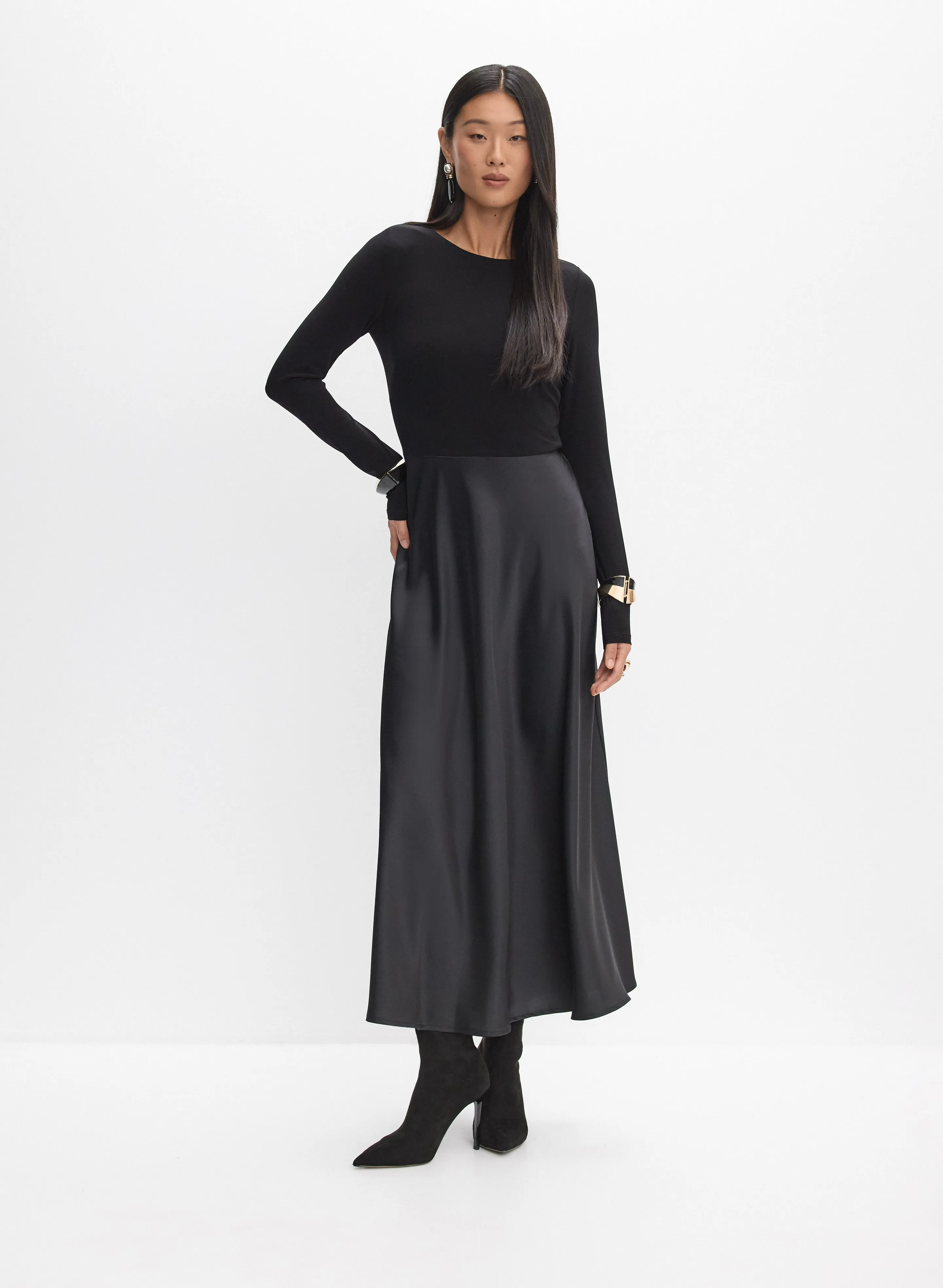 Satin-Knit Combination Dress sold by Melanie Lyne