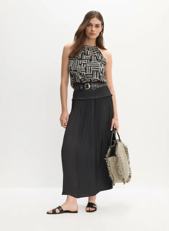 Sleeveless Geometric Print Top & Shirred Waist Satin Maxi Skirt sold by Melanie Lyne