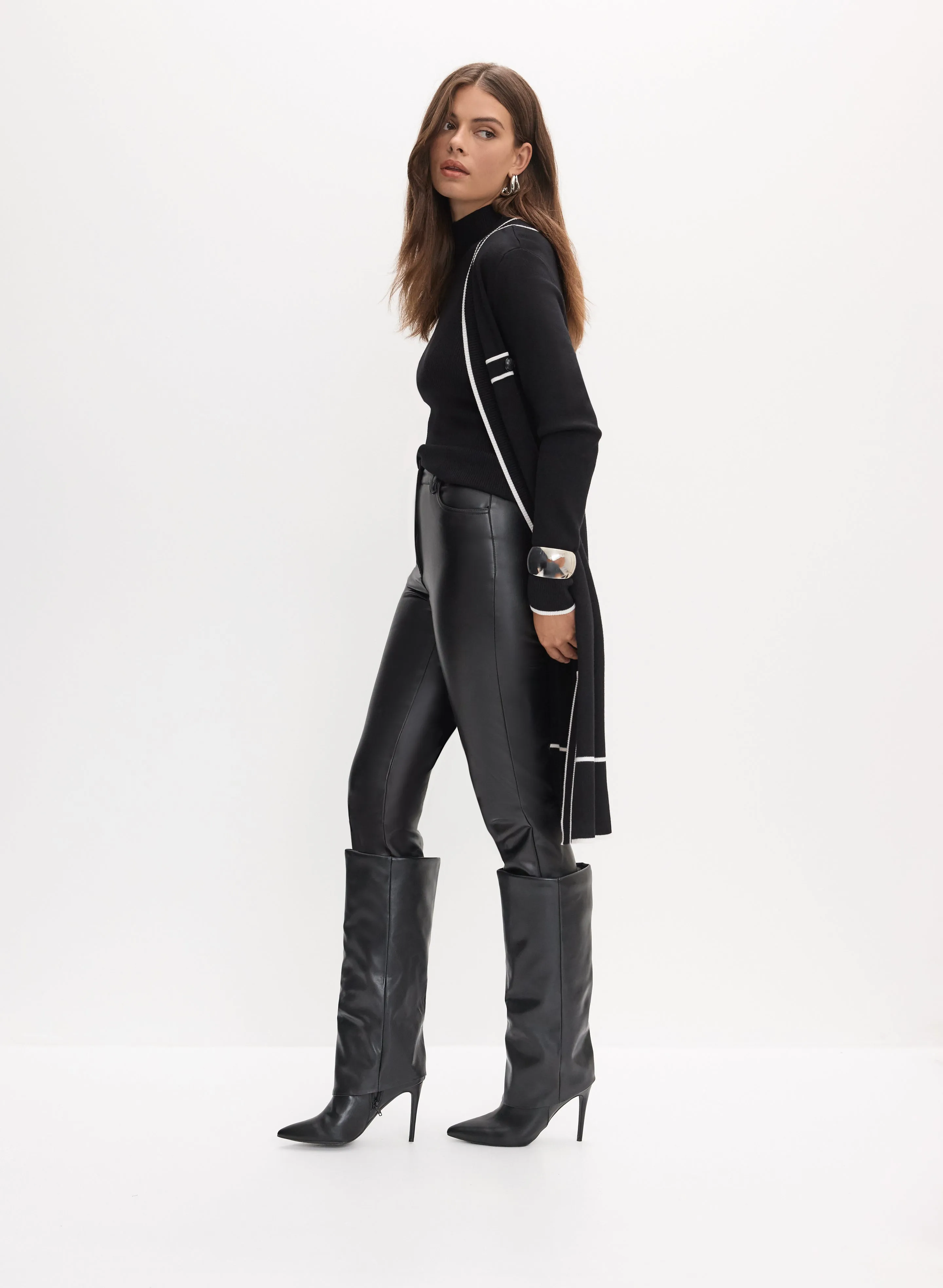 Duster Cardigan & Vegan Leather Pants sold by Melanie Lyne