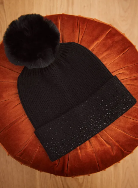 Rhinestone & Pom Pom Detail Hat sold by Melanie Lyne