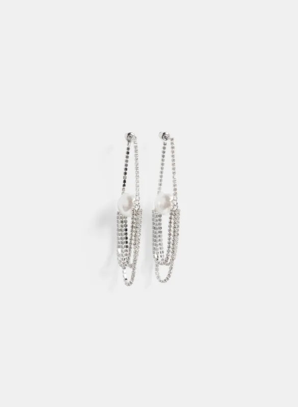 Rhinestone Chain Pearl Drop Earrings sold by Melanie Lyne