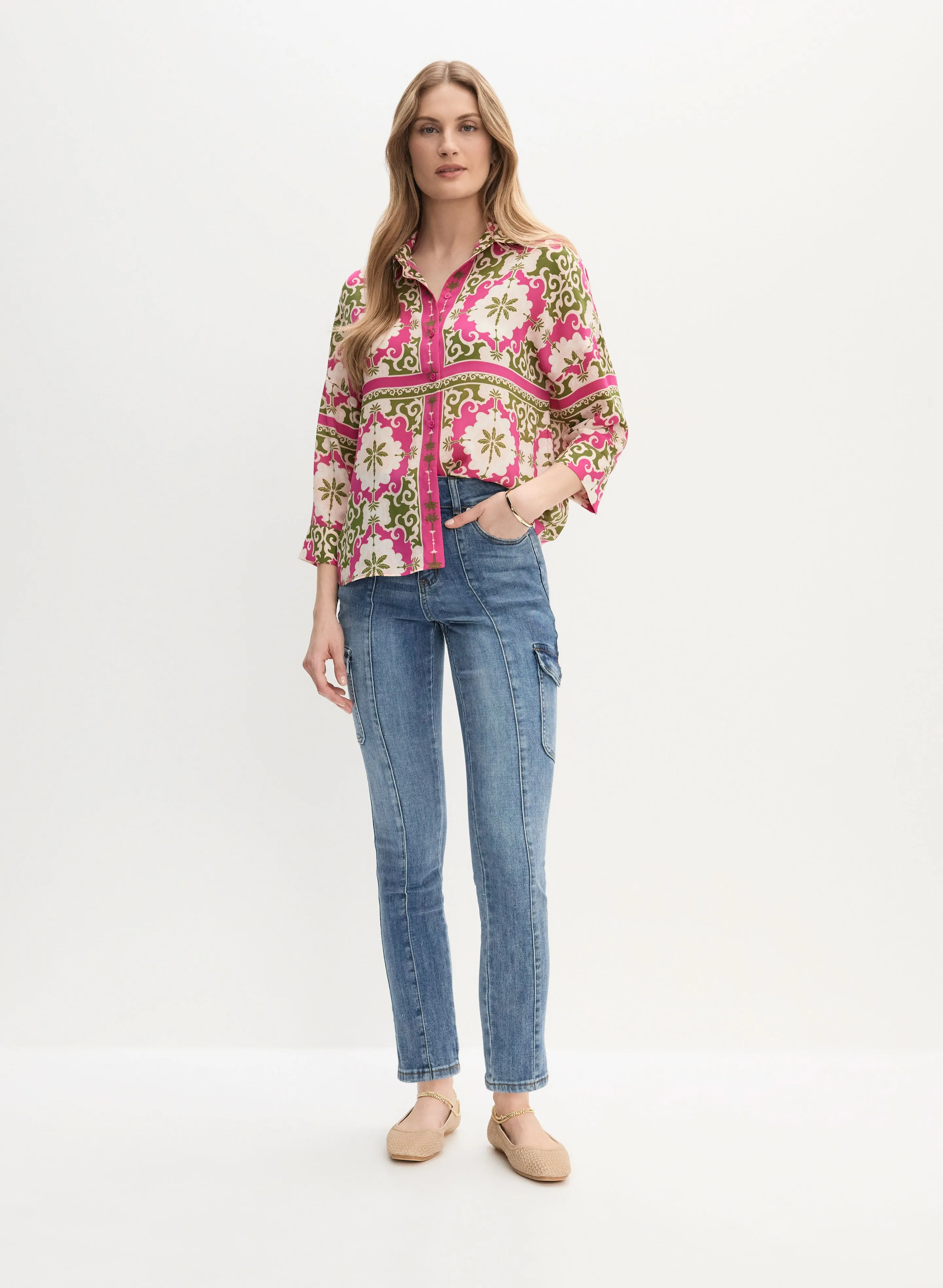Abstract Print Blouse & Slim Leg Cargo Jeans sold by Melanie Lyne