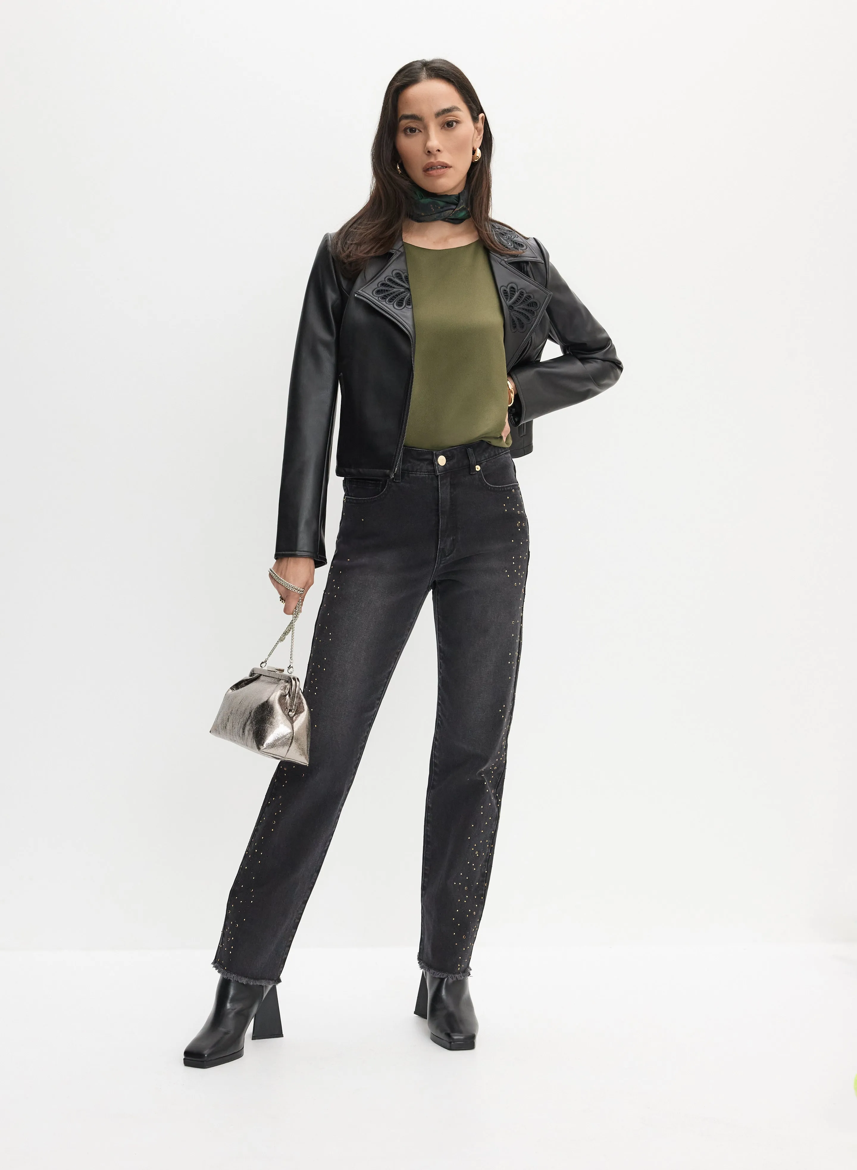 Vegan Leather Jacket & Straight Leg Jeans sold by Melanie Lyne