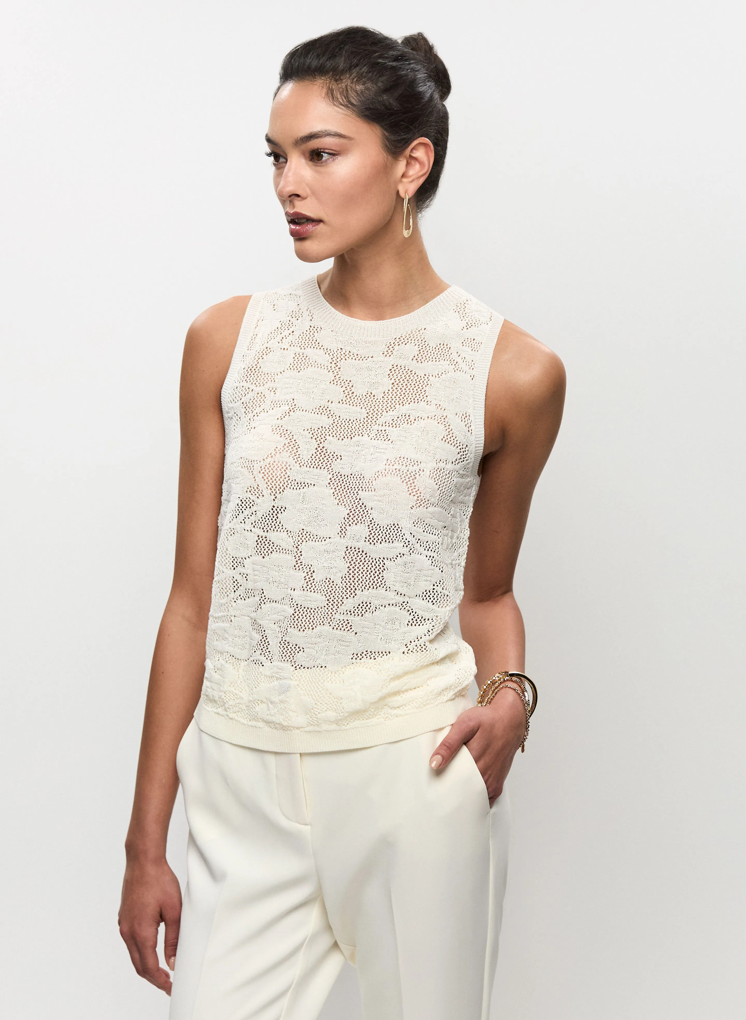 Floral Open-Knit Sleeveless Sweater sold by Melanie Lyne