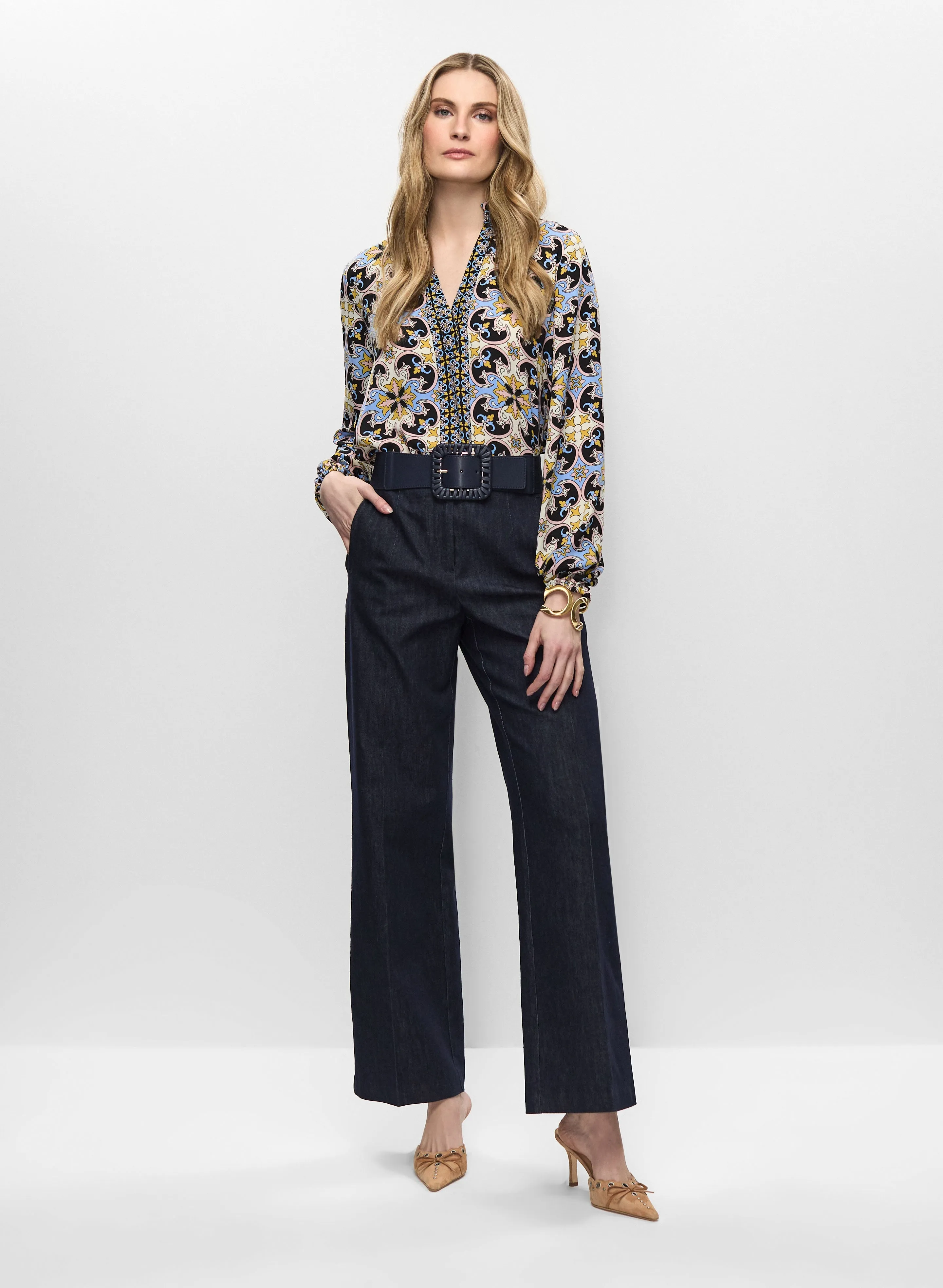 Split Neck Paisley Blouse & Wide Leg Denim Pants sold by Melanie Lyne