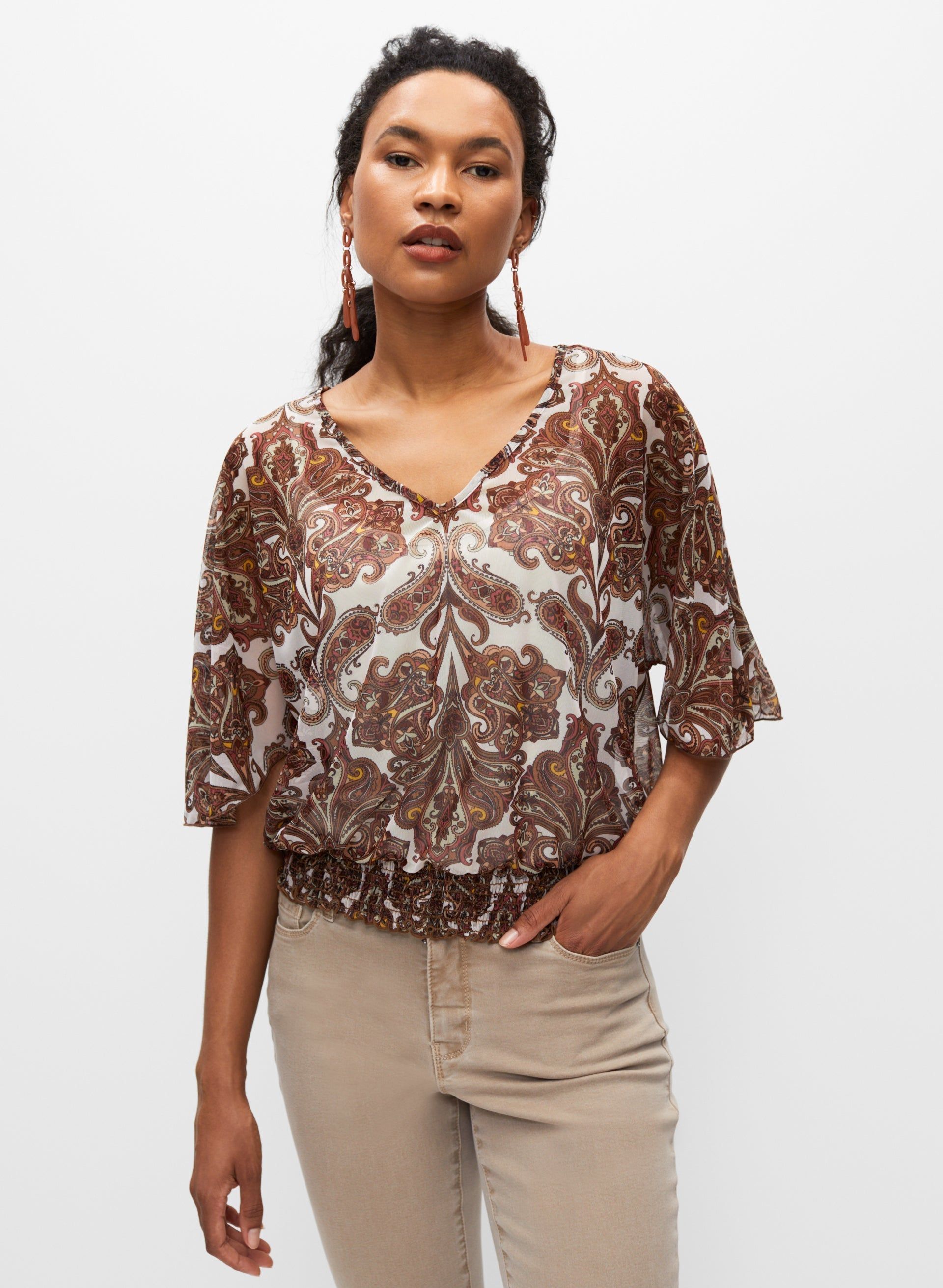 Paisley Print Smocked Hem Top sold by Melanie Lyne