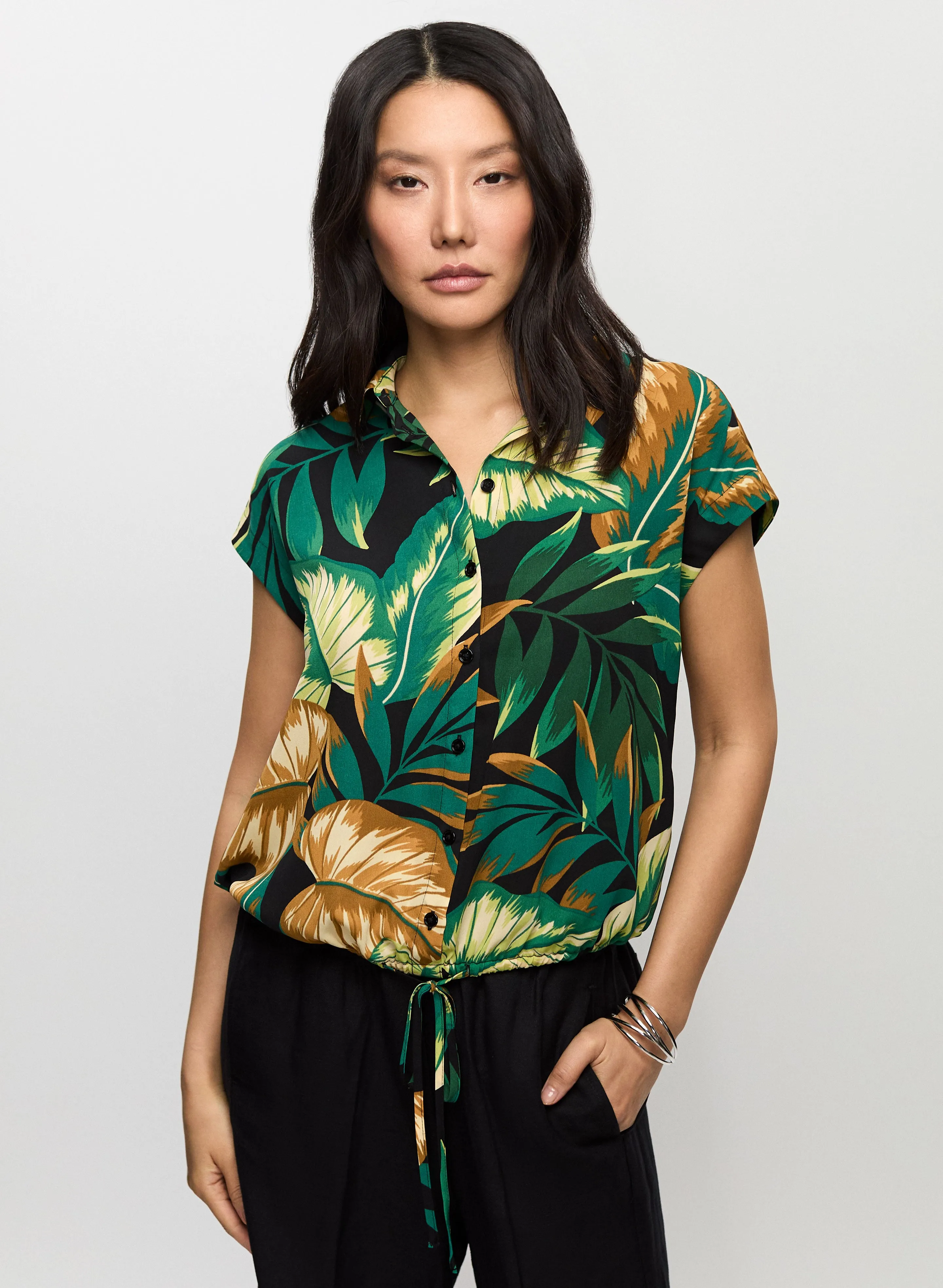 Palm Print Drawstring Hem Blouse sold by Melanie Lyne product image thumbnail 5