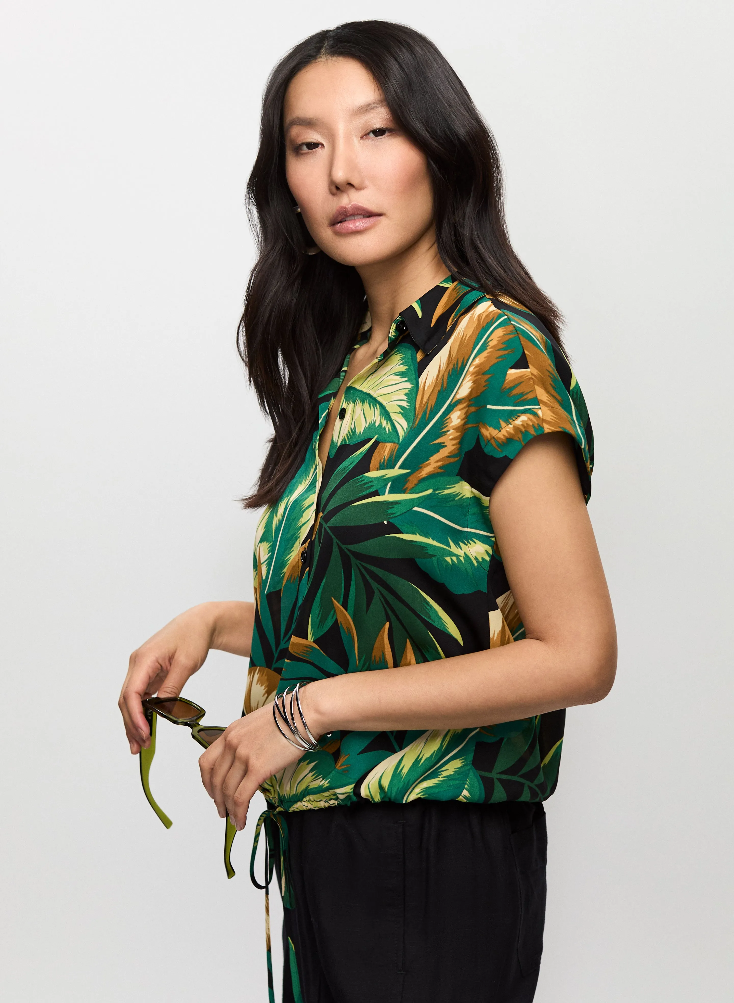 Palm Print Drawstring Hem Blouse sold by Melanie Lyne