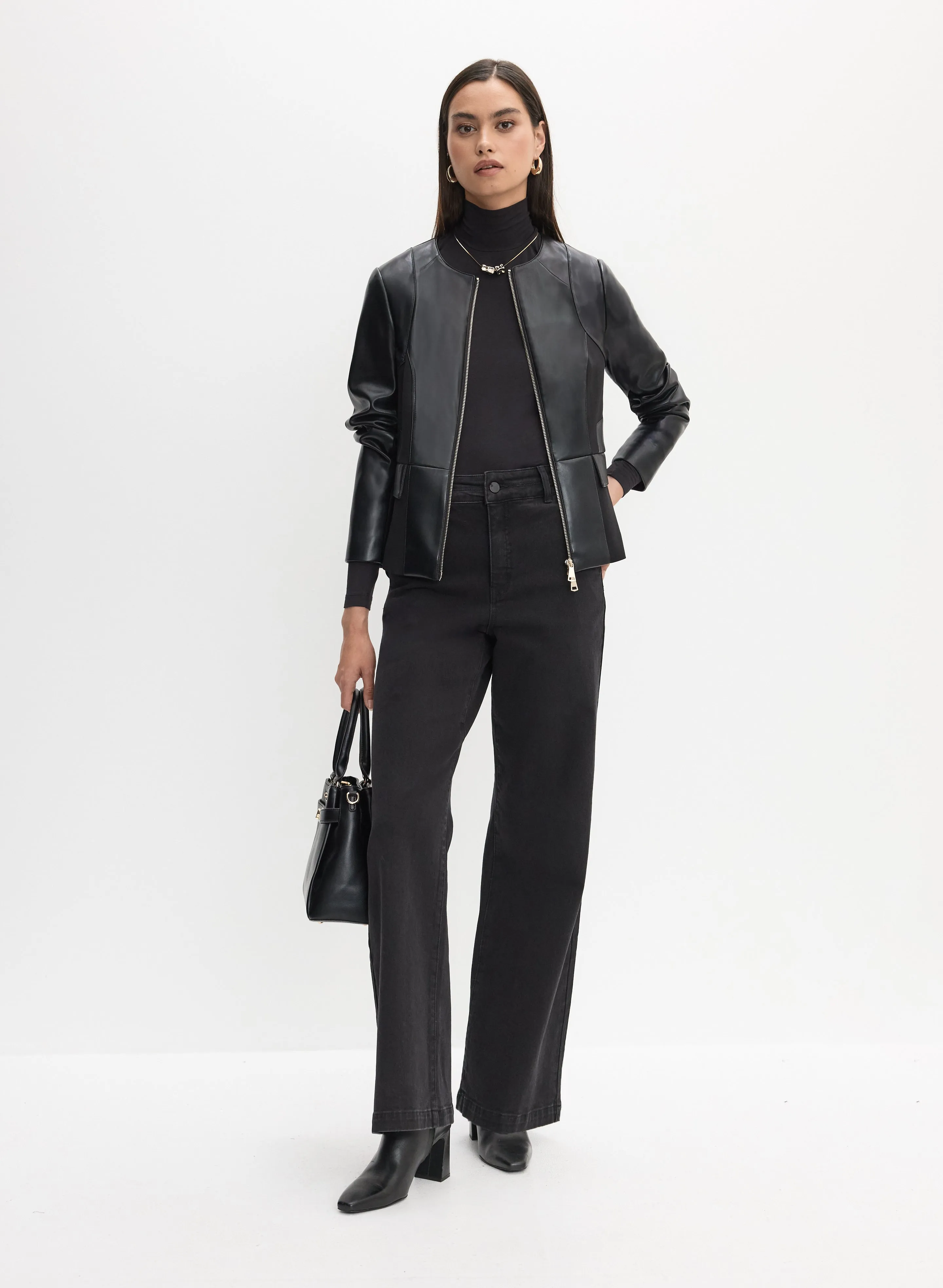 Vegan Leather Jacket & Wide Leg Jeans sold by Melanie Lyne