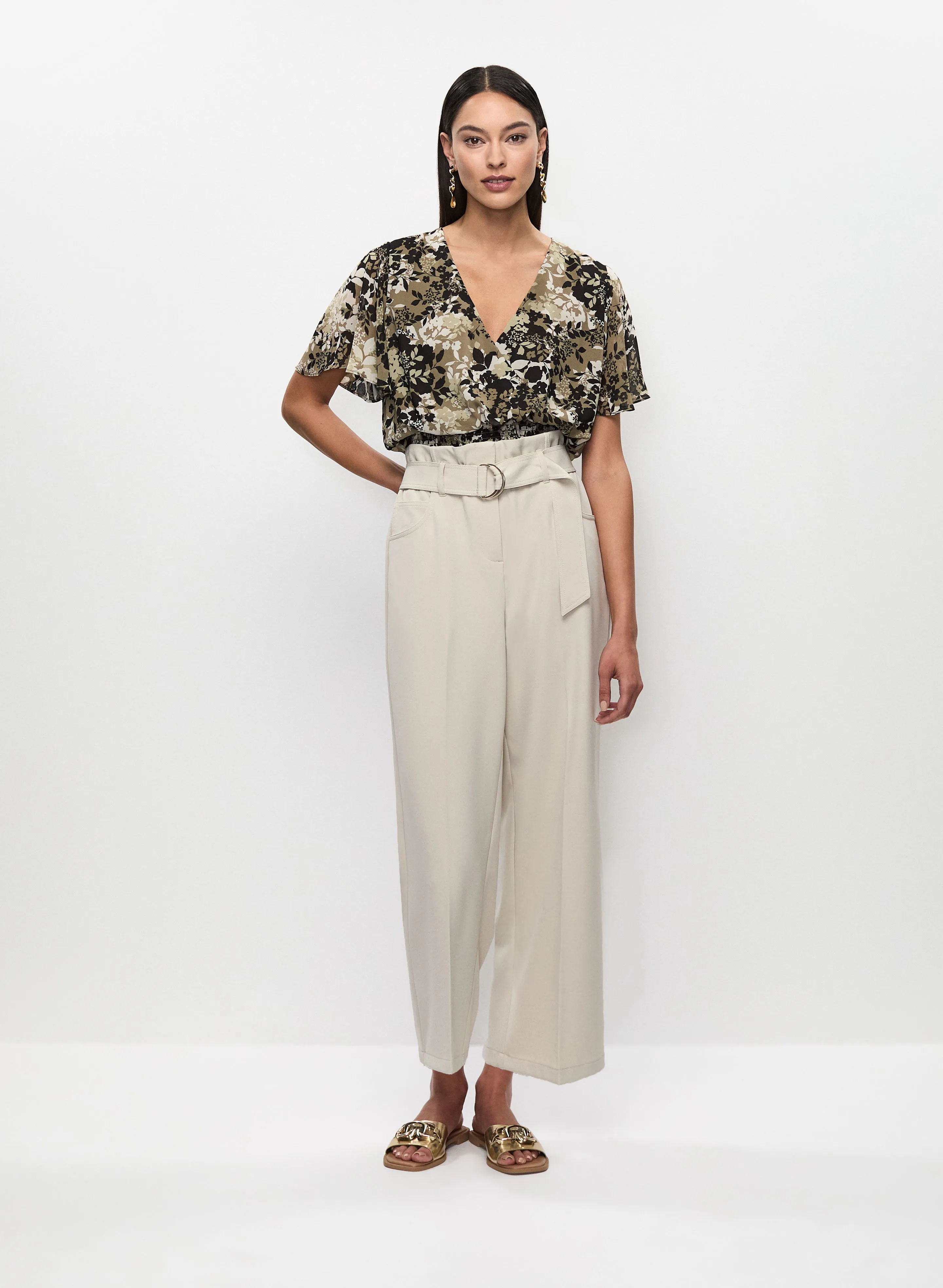 Faux Wrap Blouse & High-Rise Belted Pants sold by Melanie Lyne