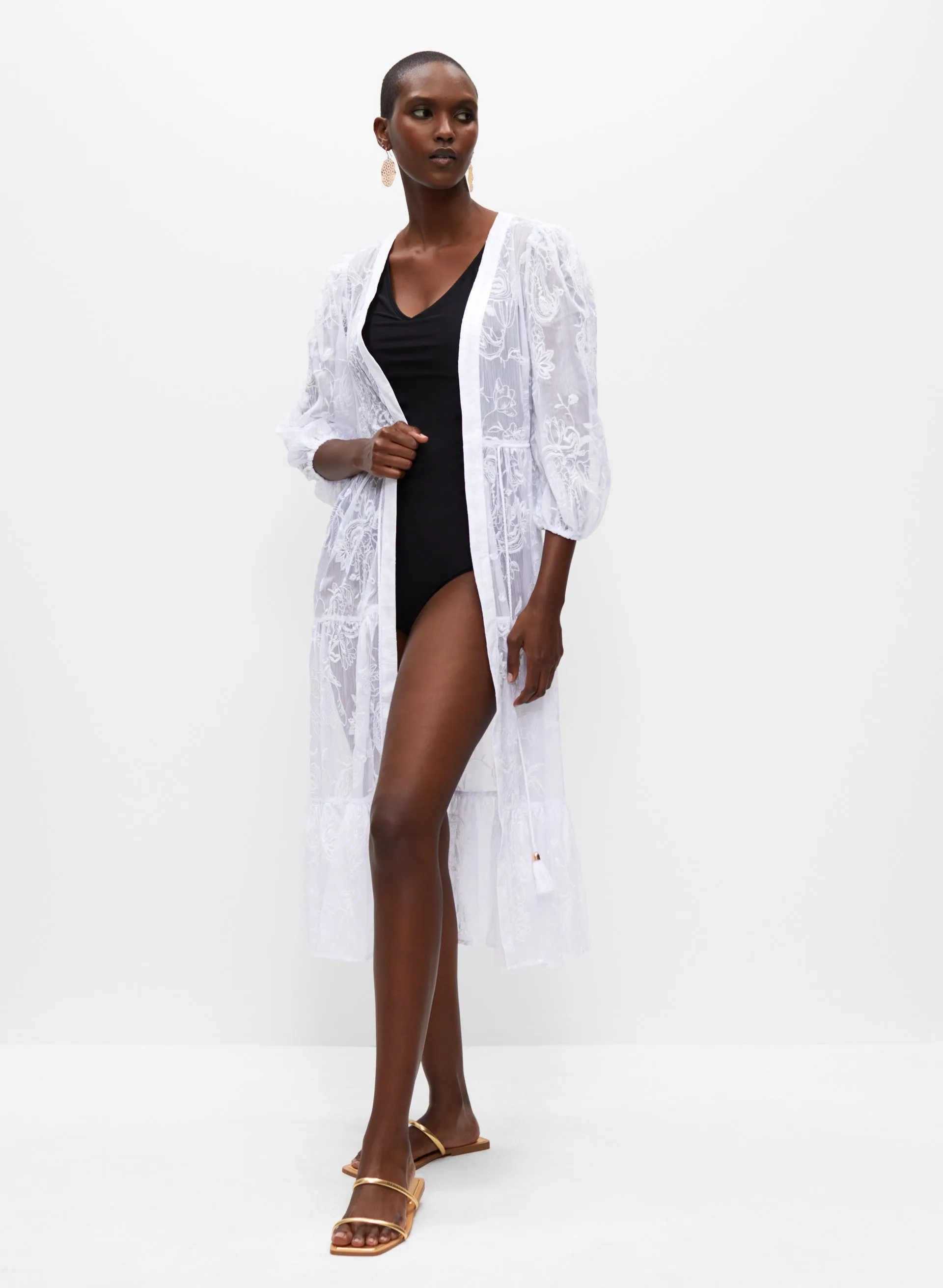 Embroidered 3/4 Sleeve Duster sold by Melanie Lyne