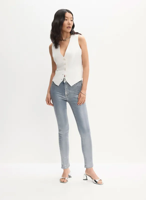 Tencel-Linen Vest & High-Rise Metallic Jeans sold by Melanie Lyne