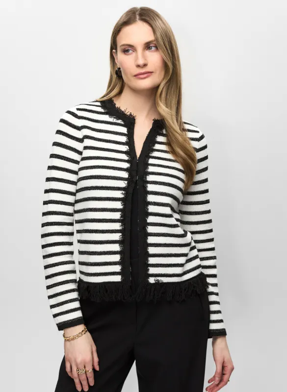 Fringe-Trimmed Striped Knit Cardigan sold by Melanie Lyne