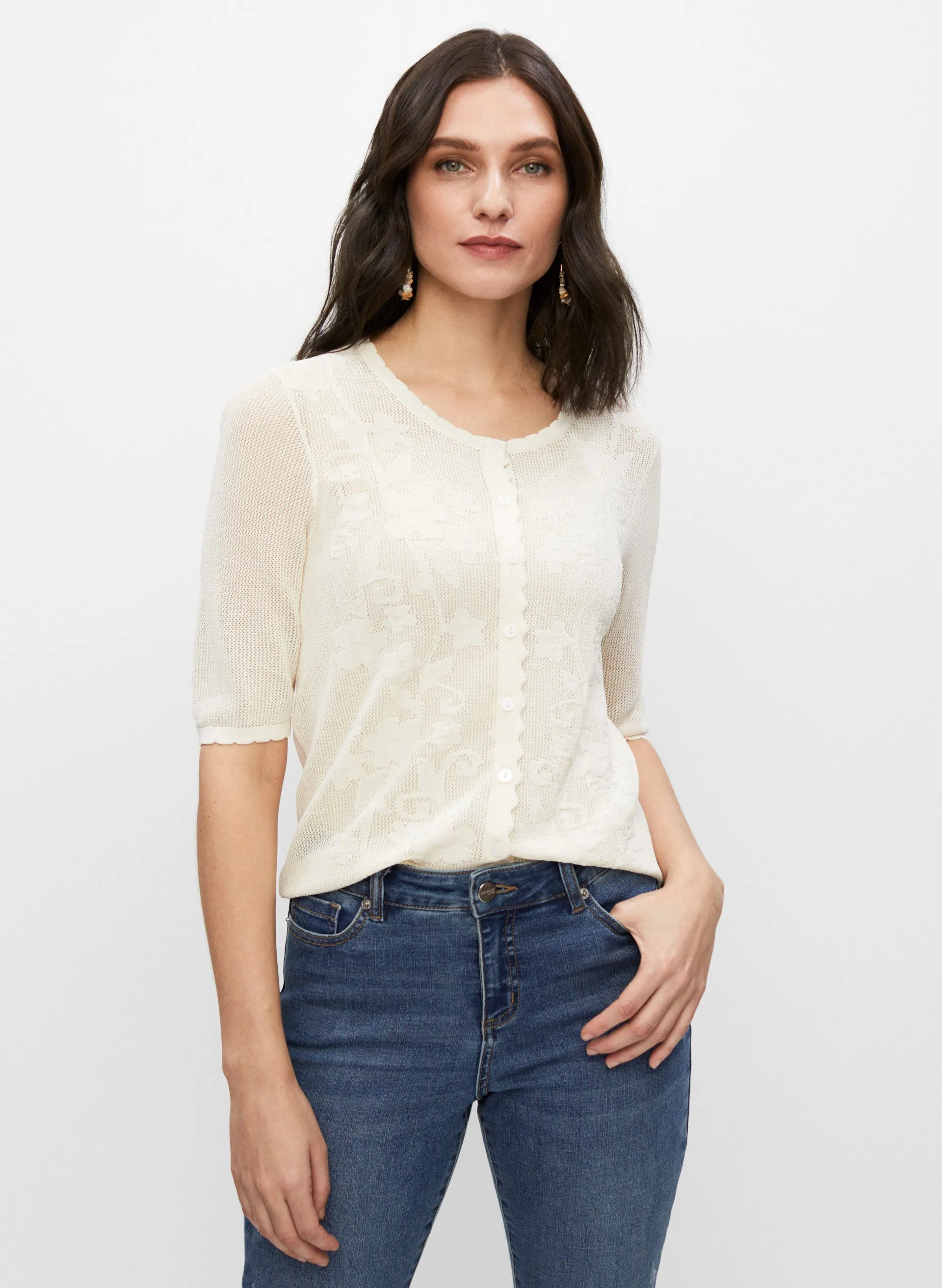 Pointelle Stitch Button Front Cardigan sold by Melanie Lyne