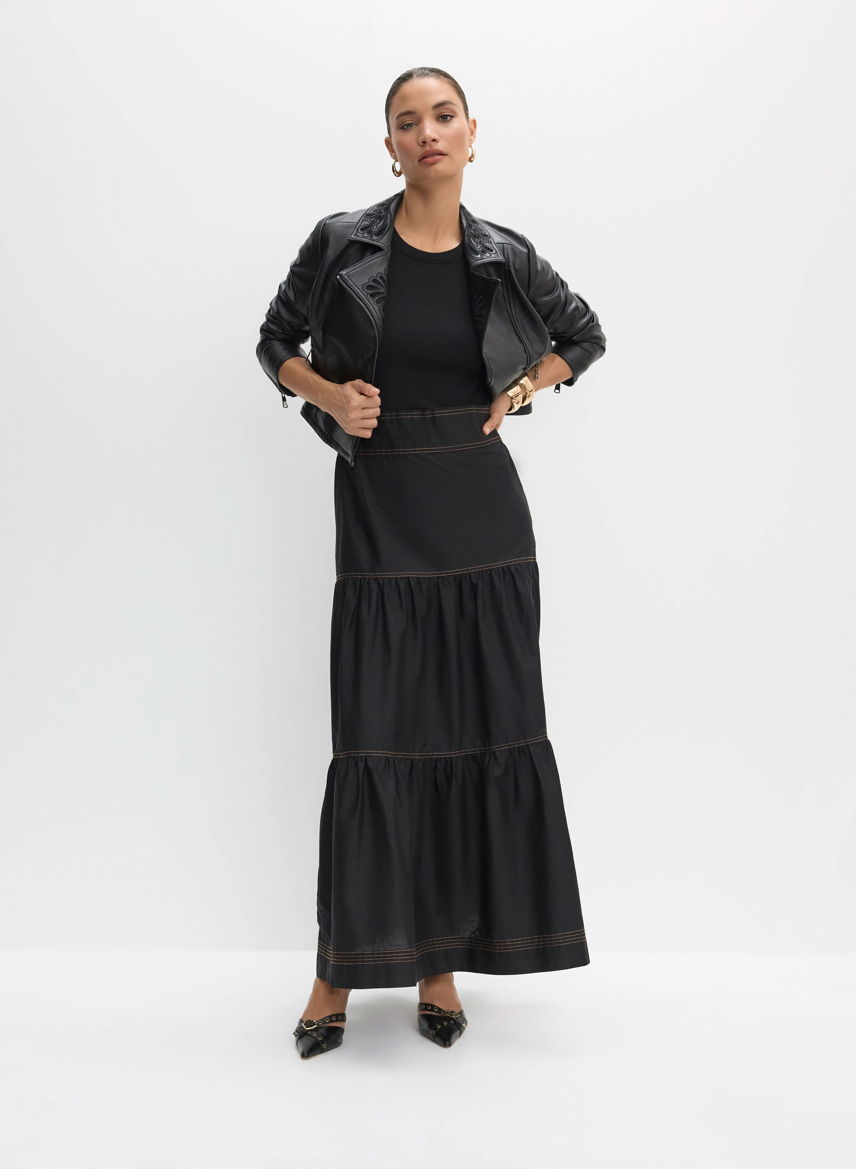 Embroidered Detail Vegan Leather Jacket sold by Melanie Lyne product image thumbnail 2