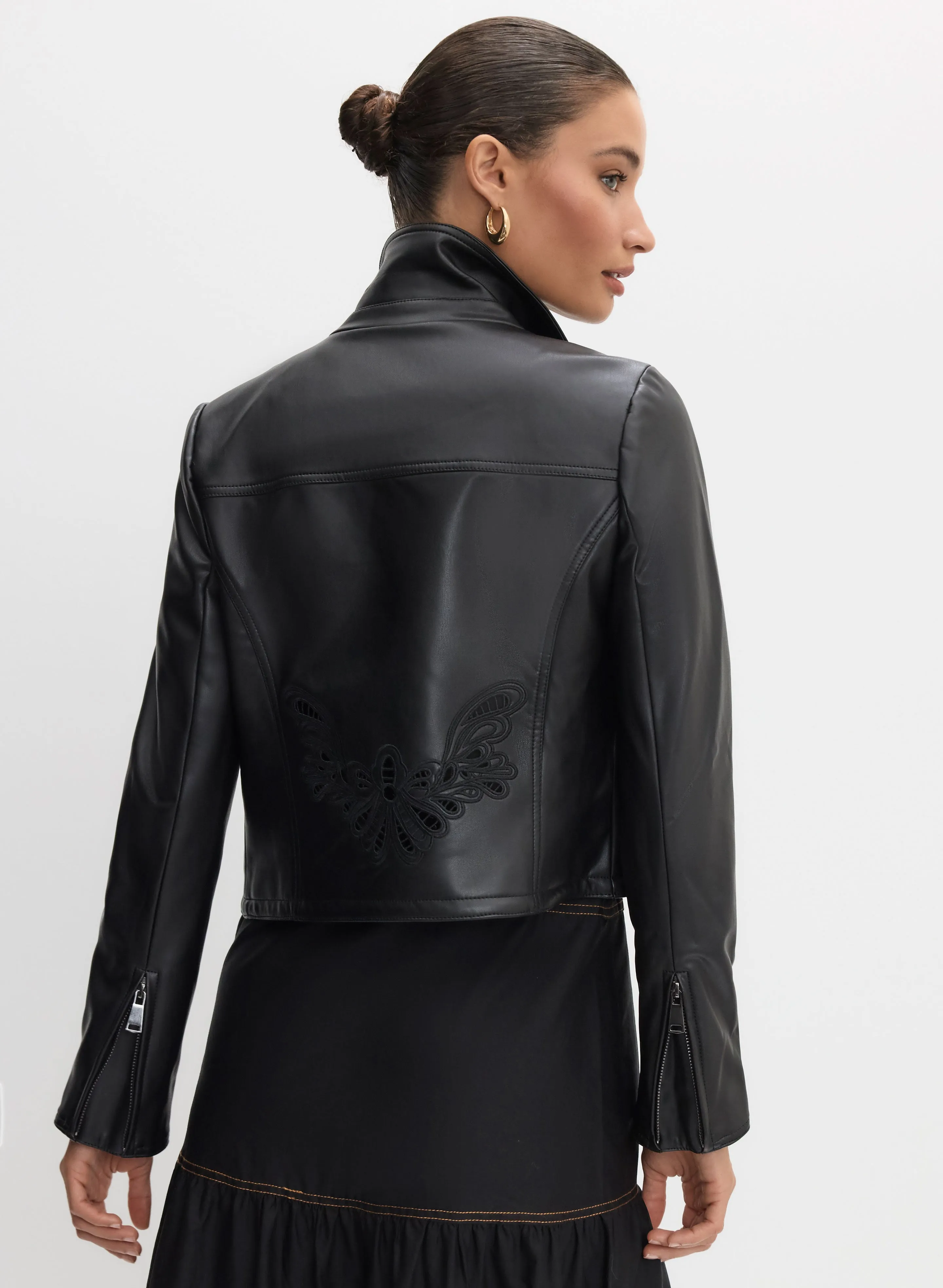 Embroidered Detail Vegan Leather Jacket sold by Melanie Lyne product image thumbnail 4