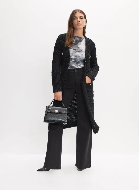 Button-Up Tweed Sweater & Wide Leg Jeans sold by Melanie Lyne