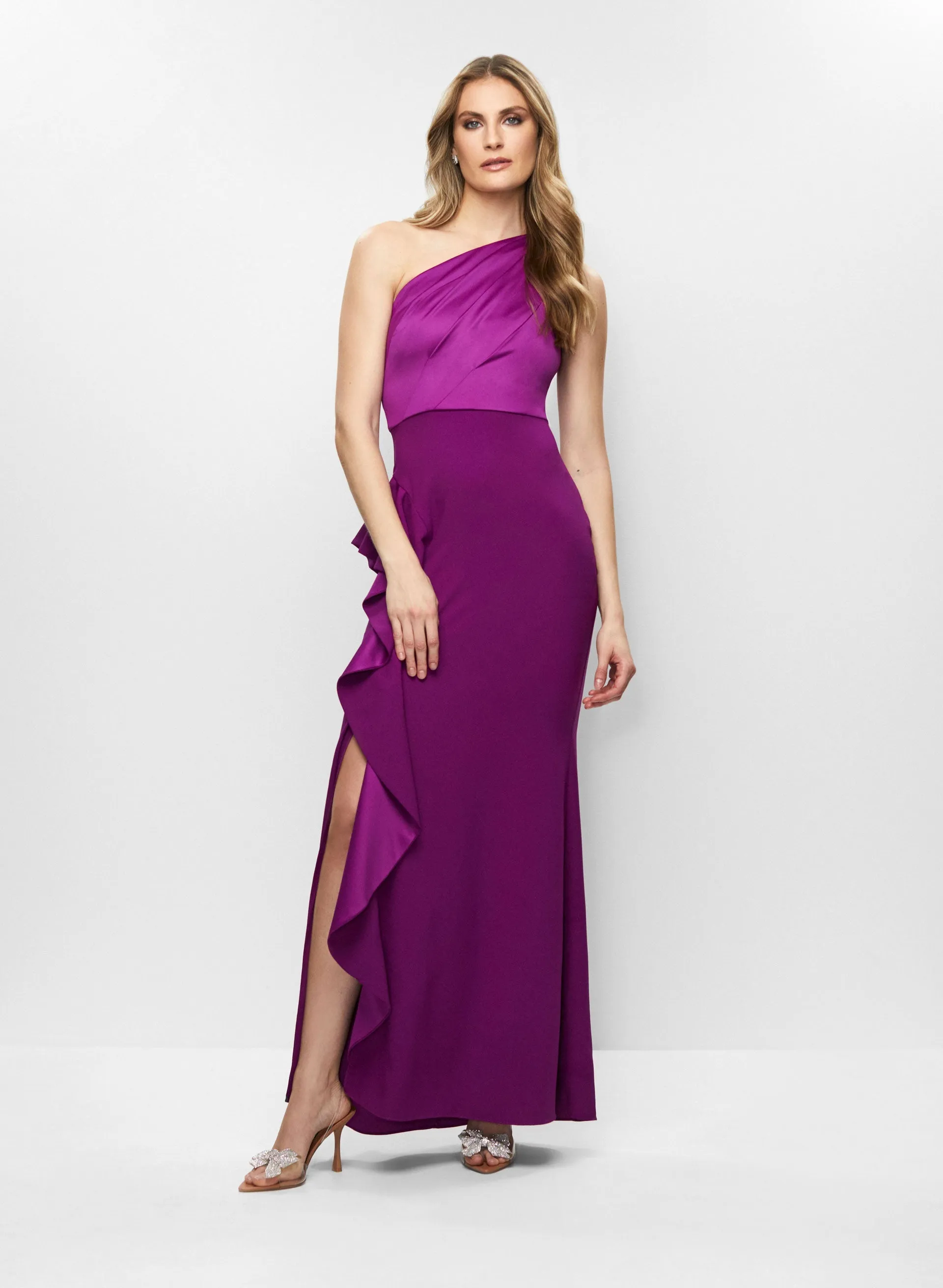 Adrianna Papell - Satin Bodice One-Shoulder Gown sold by Melanie Lyne
