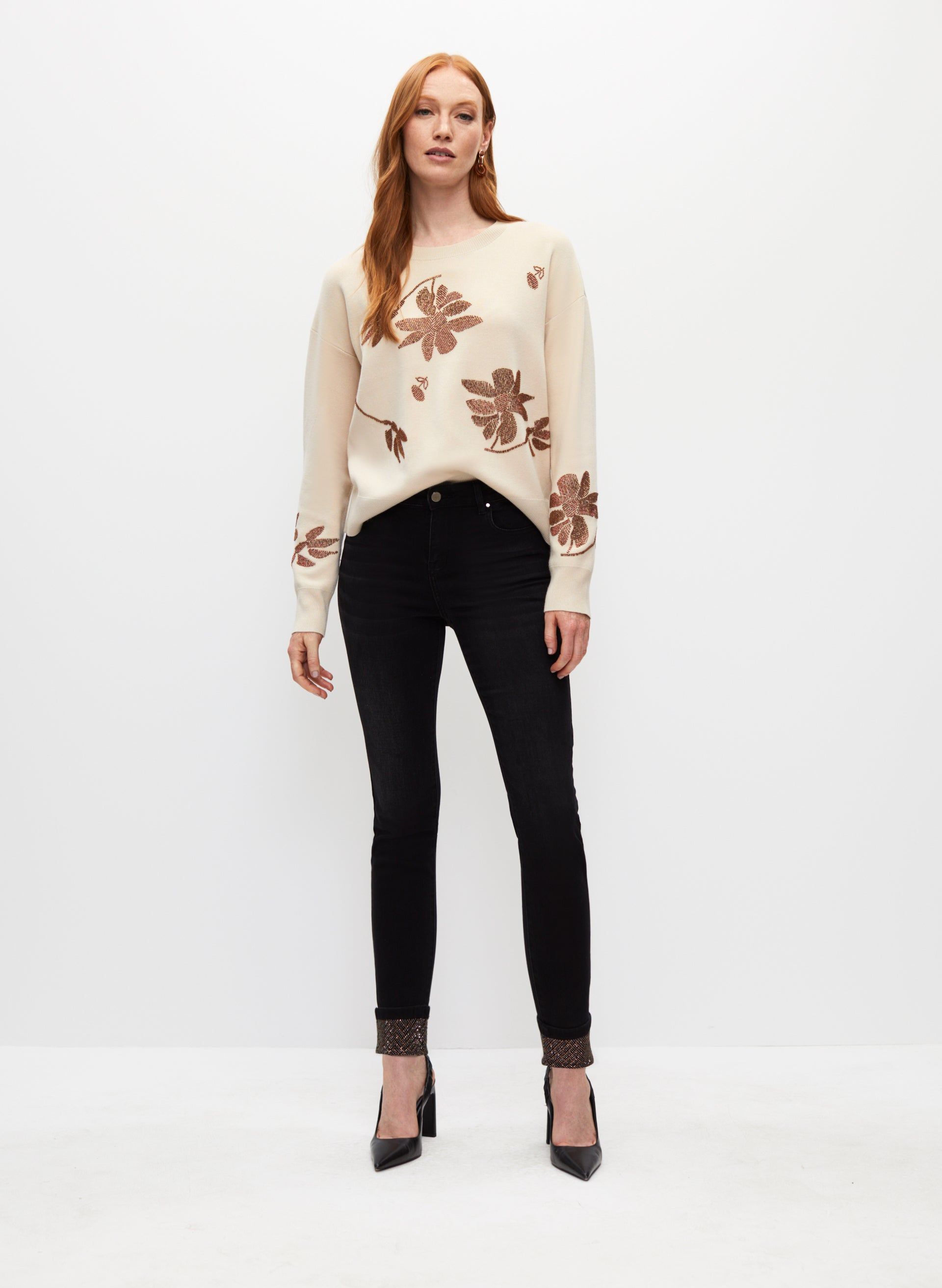Sequin Floral Motif Crewneck Sweater sold by Melanie Lyne product image thumbnail 3