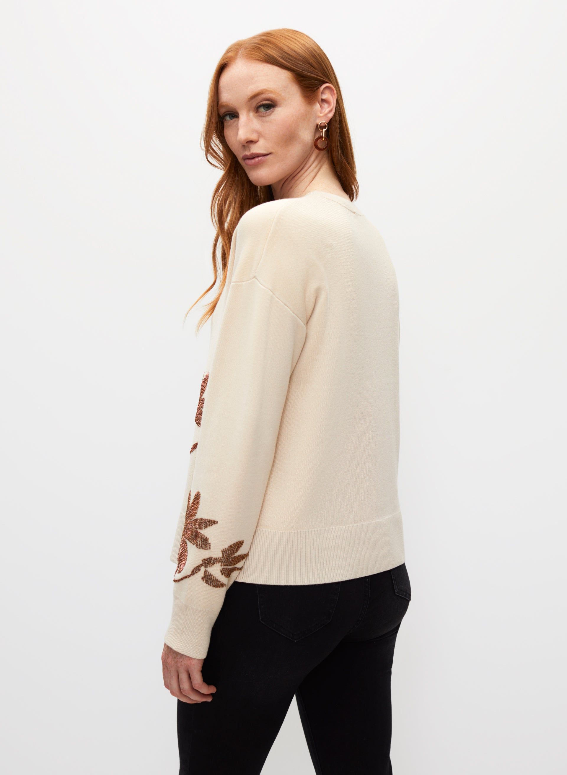 Sequin Floral Motif Crewneck Sweater sold by Melanie Lyne product image thumbnail 4