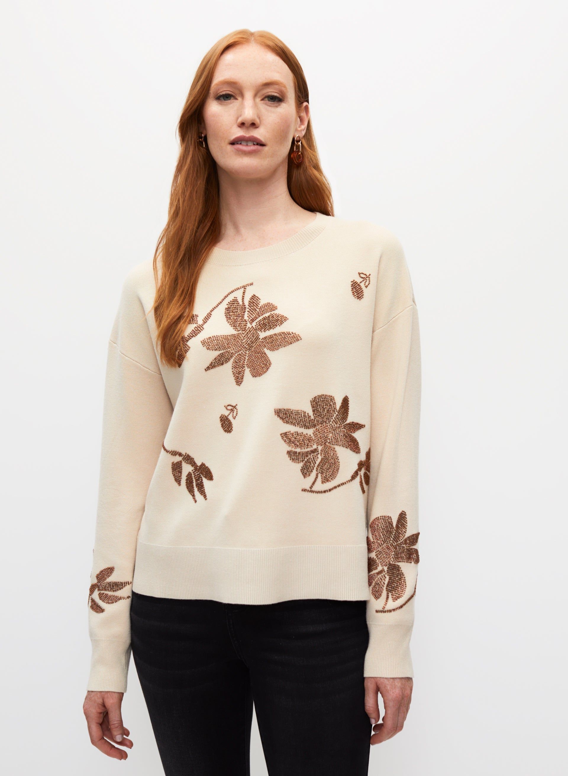 Sequin Floral Motif Crewneck Sweater sold by Melanie Lyne