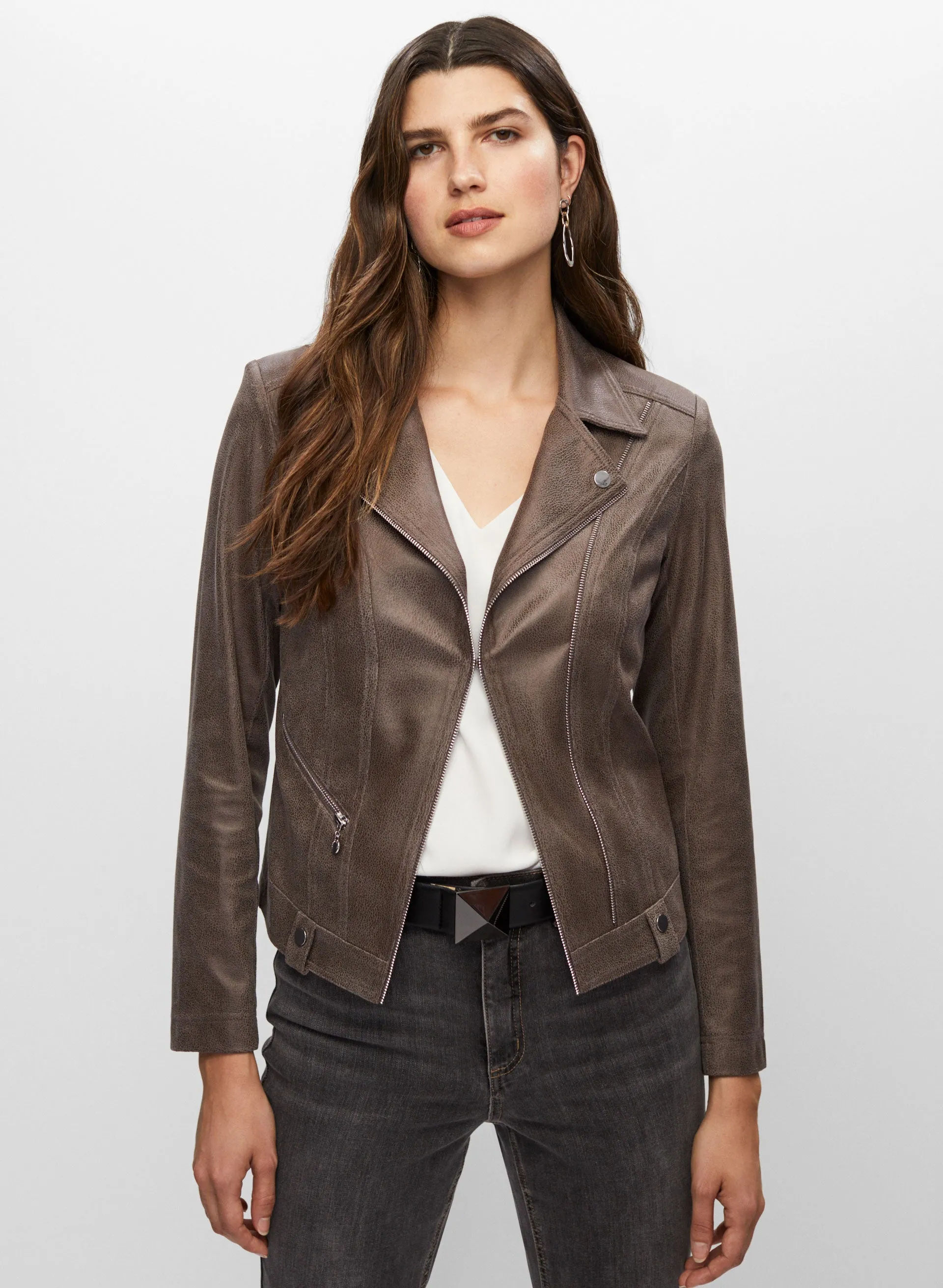 Vex - Zip Detail Faux Suede Jacket sold by Melanie Lyne