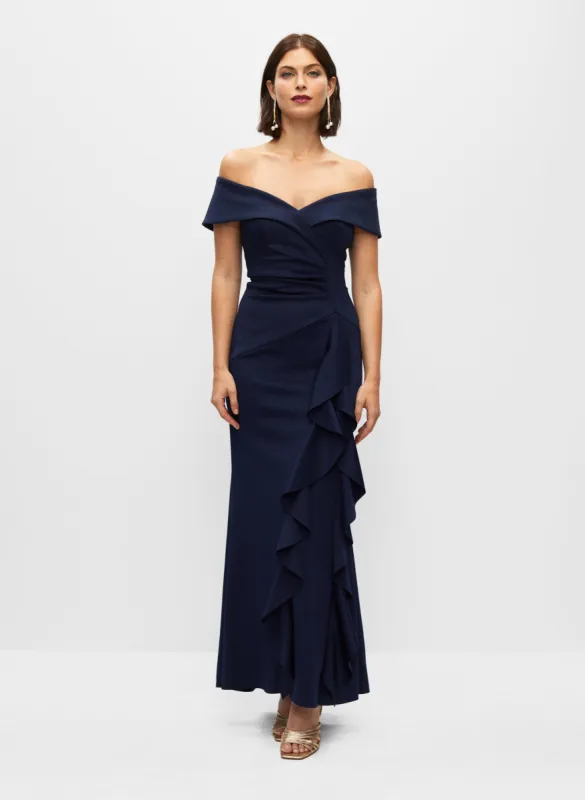 Off The Shoulder Ruffle Gown sold by Melanie Lyne