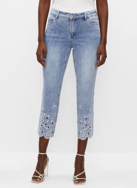 Floral Embroidery Slim Leg Capri Pants sold by Melanie Lyne