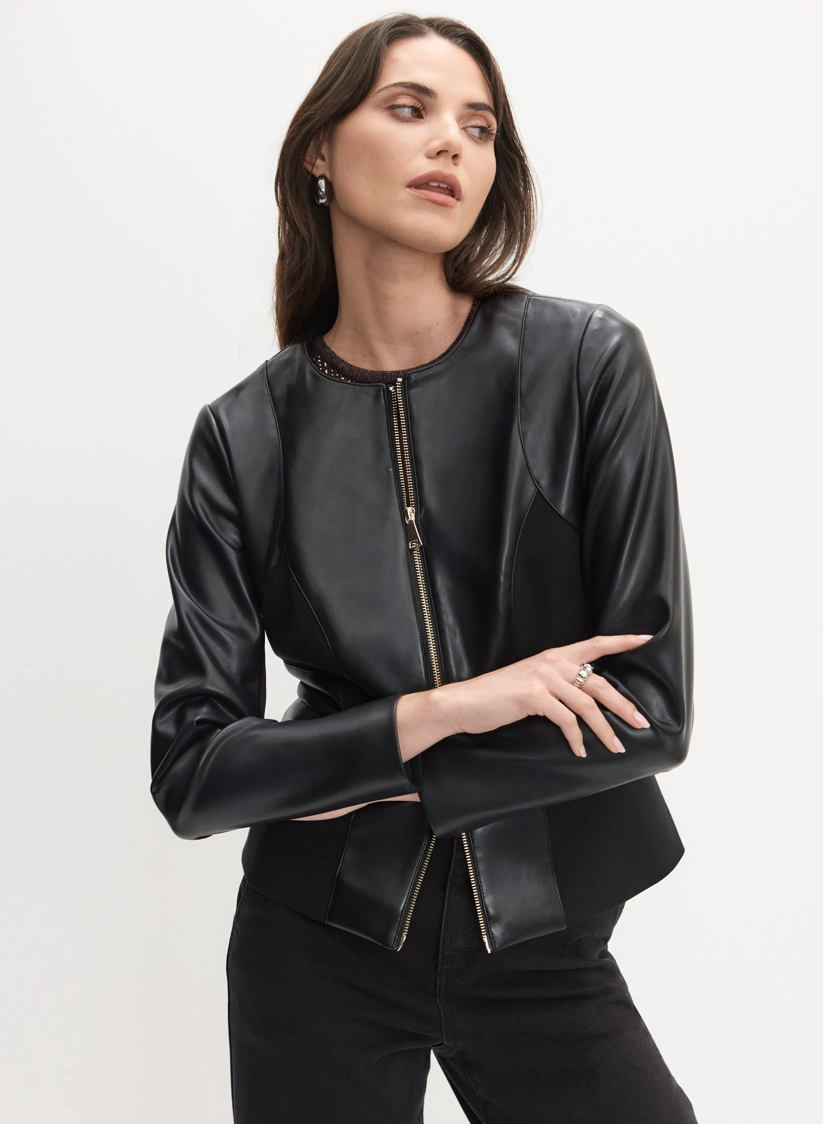 Zip-Front Vegan Leather Jacket sold by Melanie Lyne product image thumbnail 5