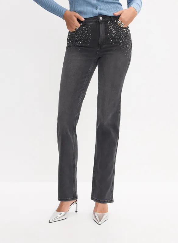 Rhinestone Detail Straight Leg Jeans sold by Melanie Lyne