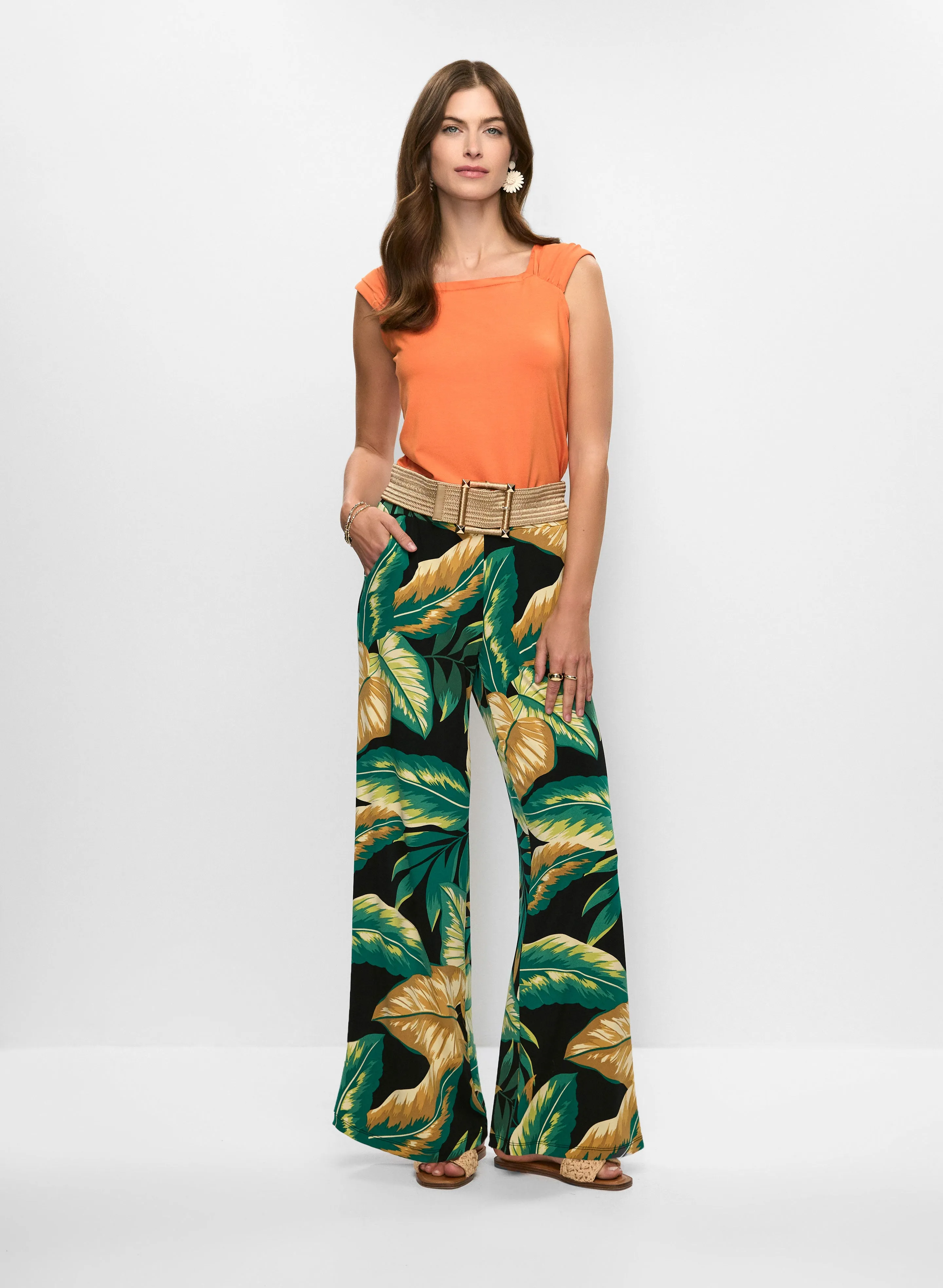 Pleated Cap Sleeve Top & Leaf Print Pants sold by Melanie Lyne