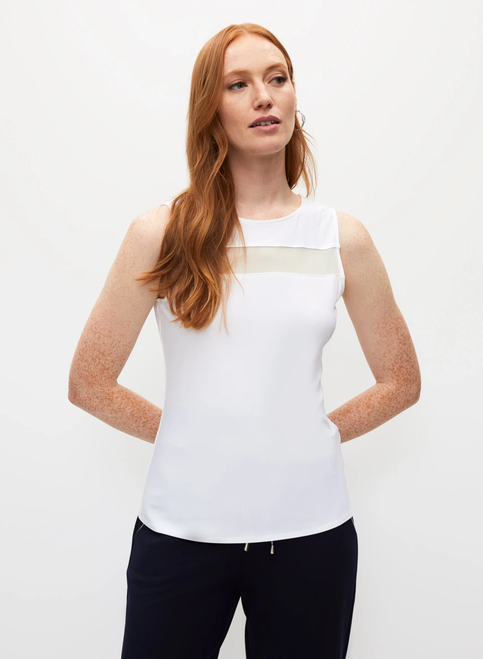 Sleeveless Mesh Stripe Top sold by Melanie Lyne