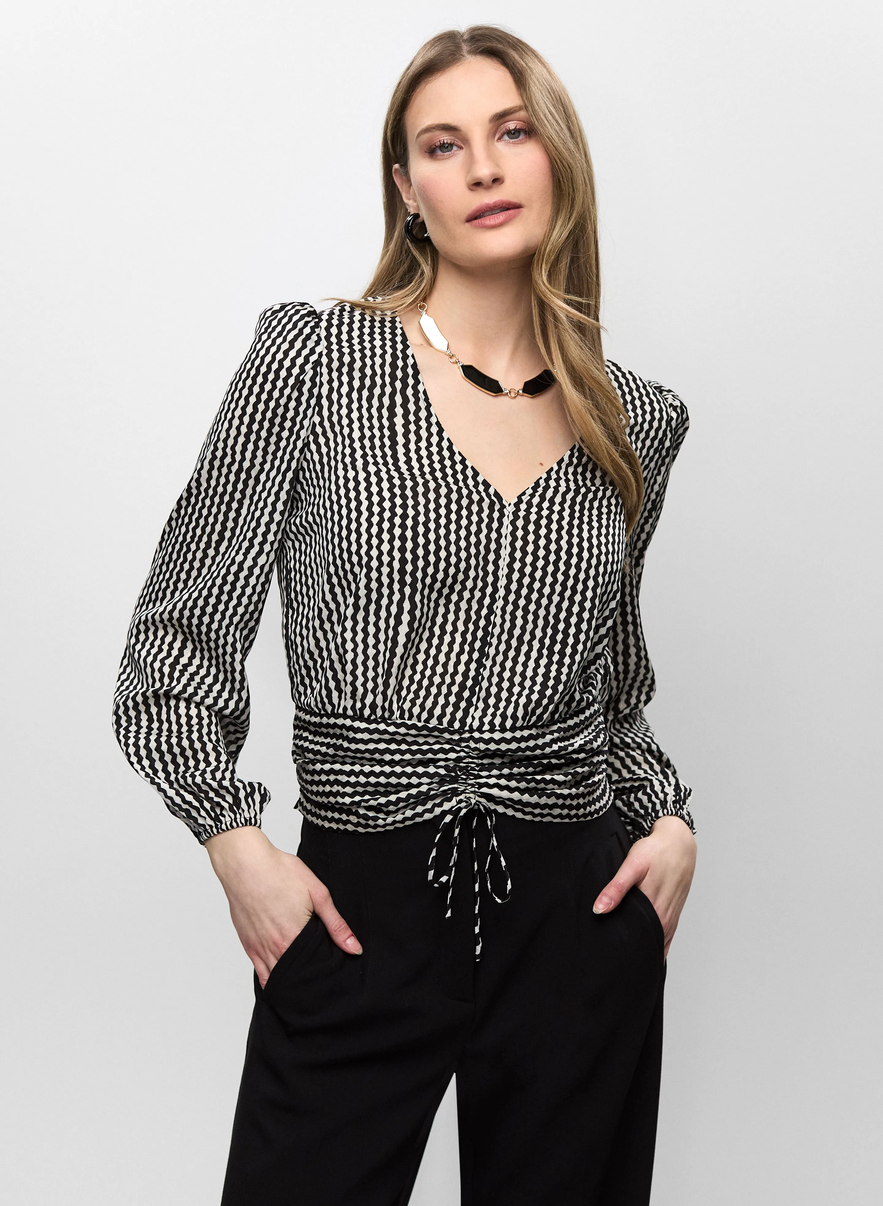 Wavy Pattern Balloon Sleeve Blouse sold by Melanie Lyne