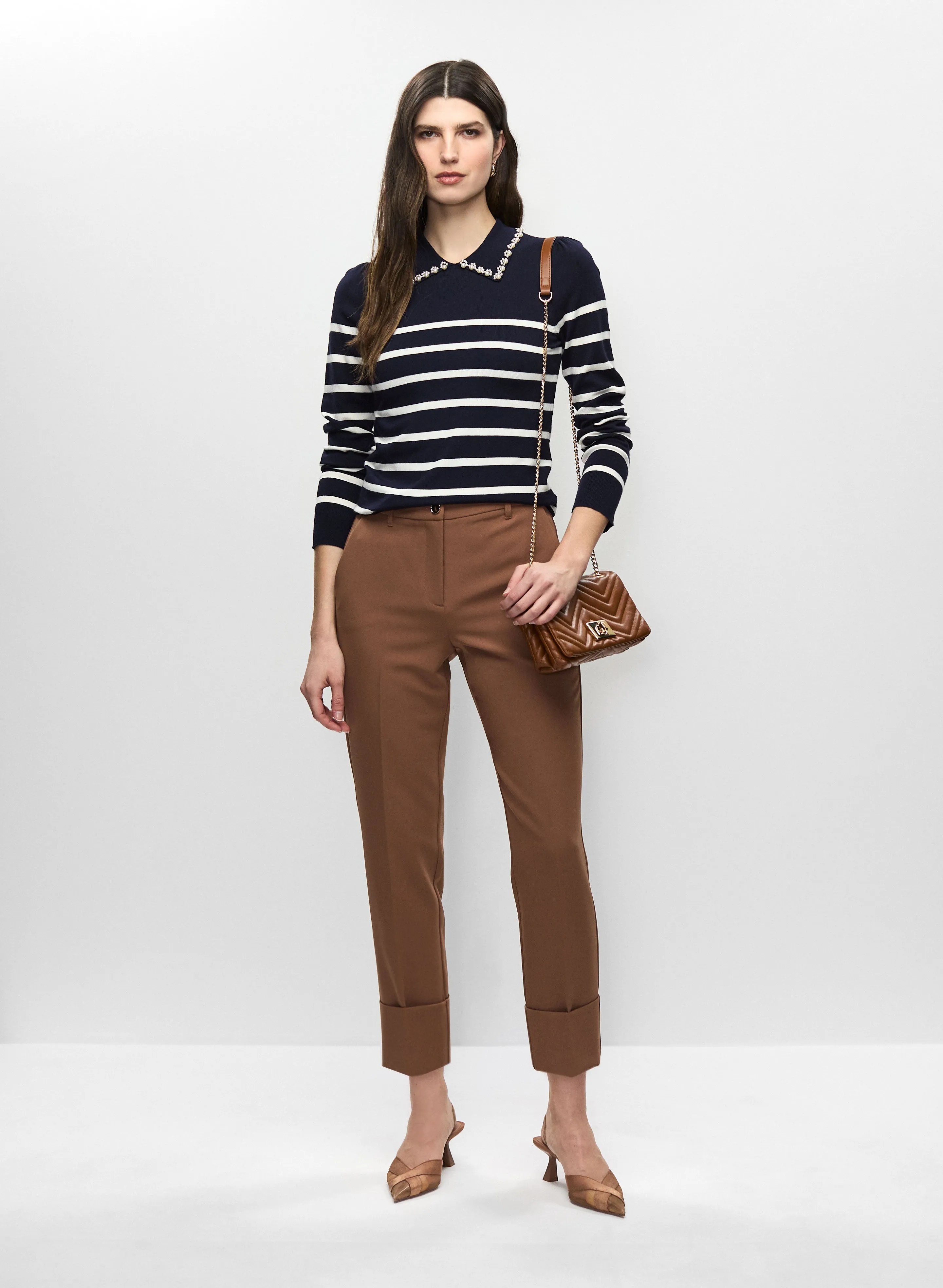 Pearl Embellished Striped Sweater & Cuffed Ankle Pants sold by Melanie Lyne