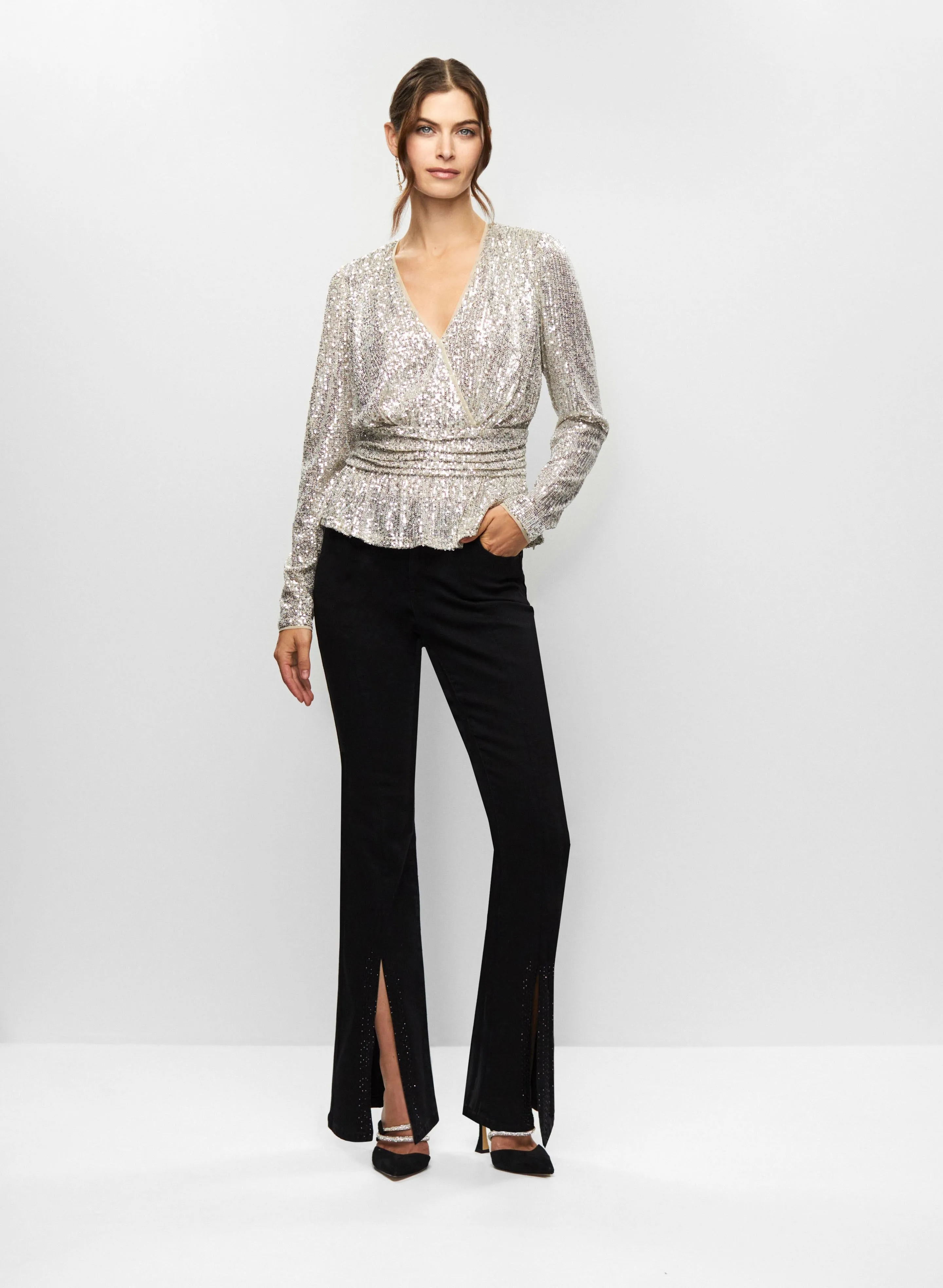 Sequin Peplum Top & Flare Pants sold by Melanie Lyne