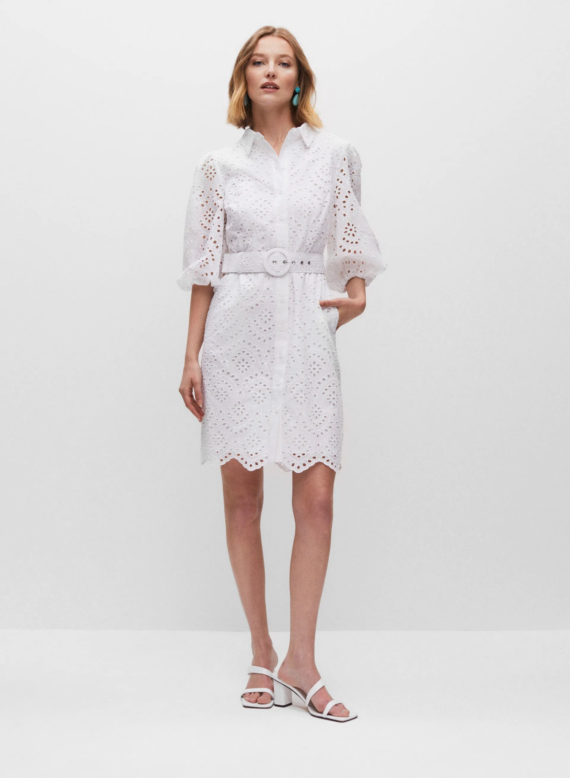 Cotton Eyelet Detail Shirt Dress sold by Melanie Lyne