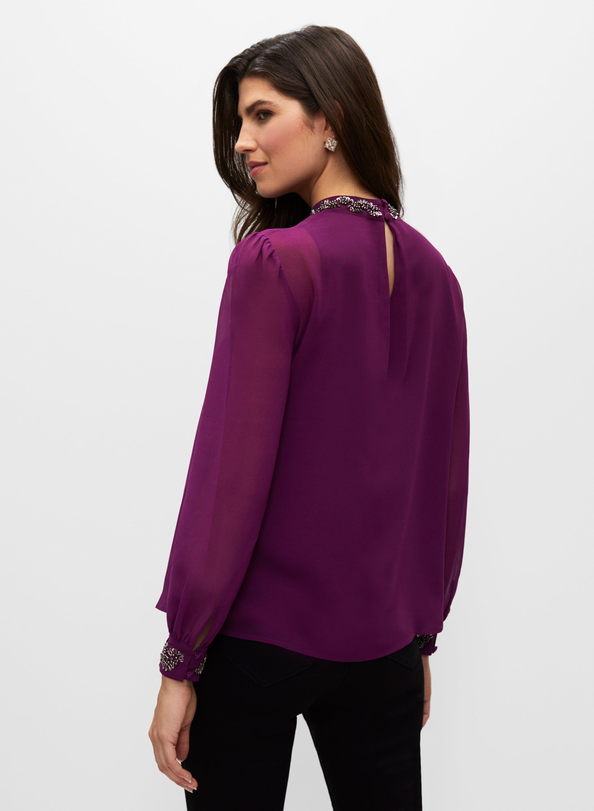 Jewel Trim Chiffon Blouse sold by Melanie Lyne product image thumbnail 4