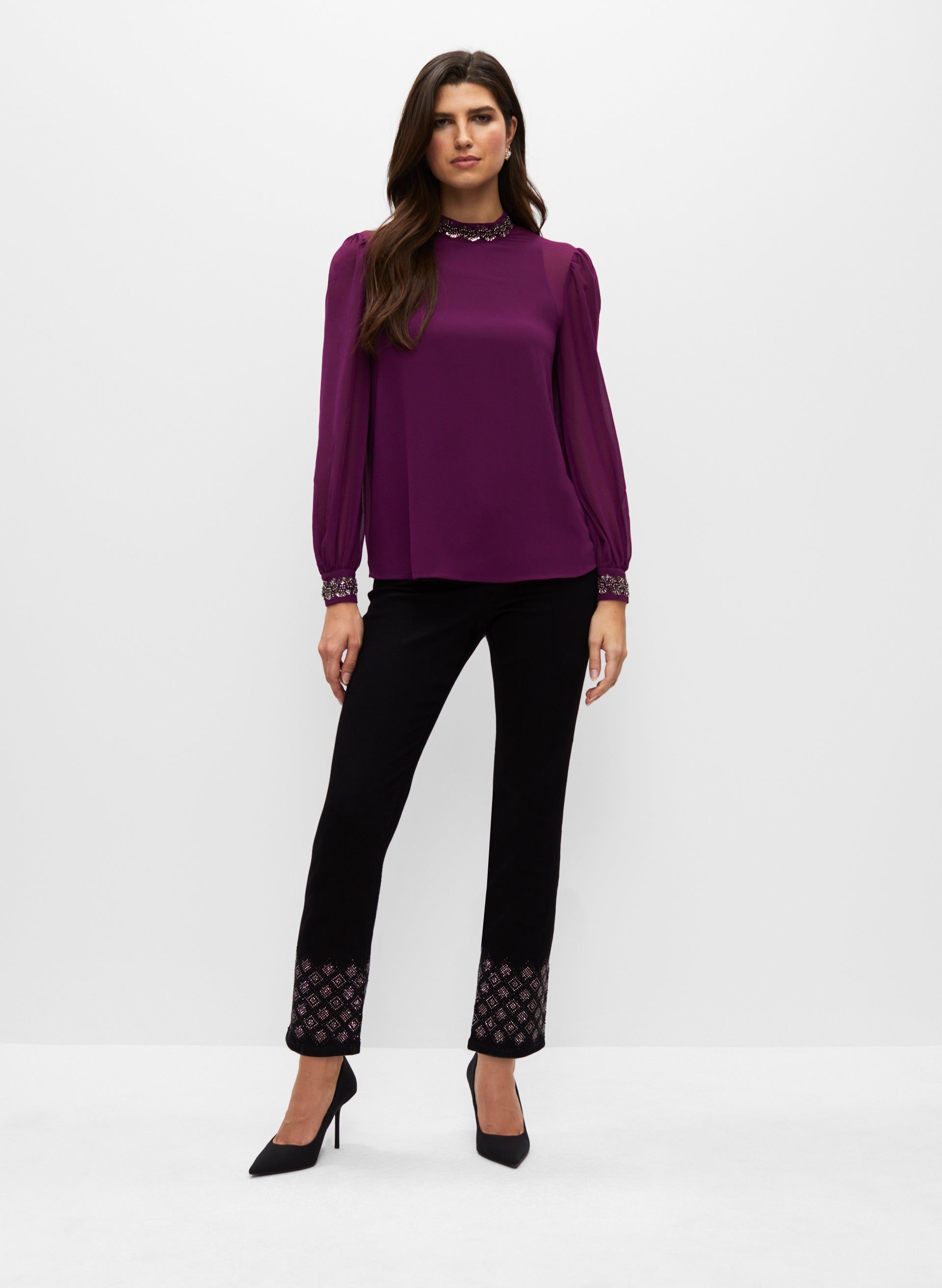 Jewel Trim Chiffon Blouse sold by Melanie Lyne product image thumbnail 3